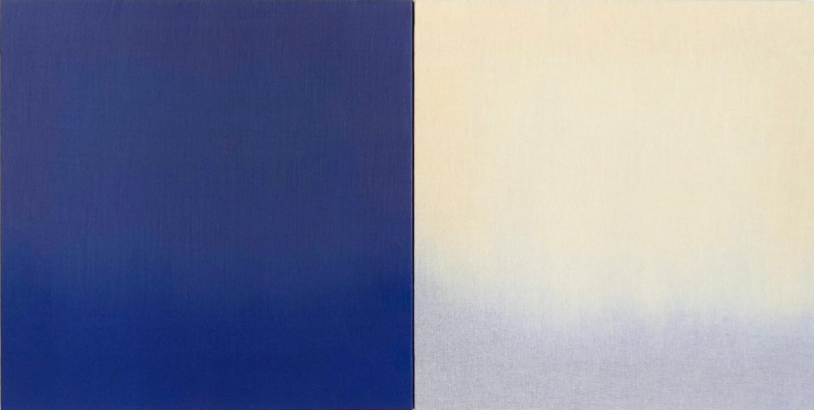 Minimale geometrische abstrakte Komposition in Blau und Neutraltönen von Blanca Nieto im Angebot 3