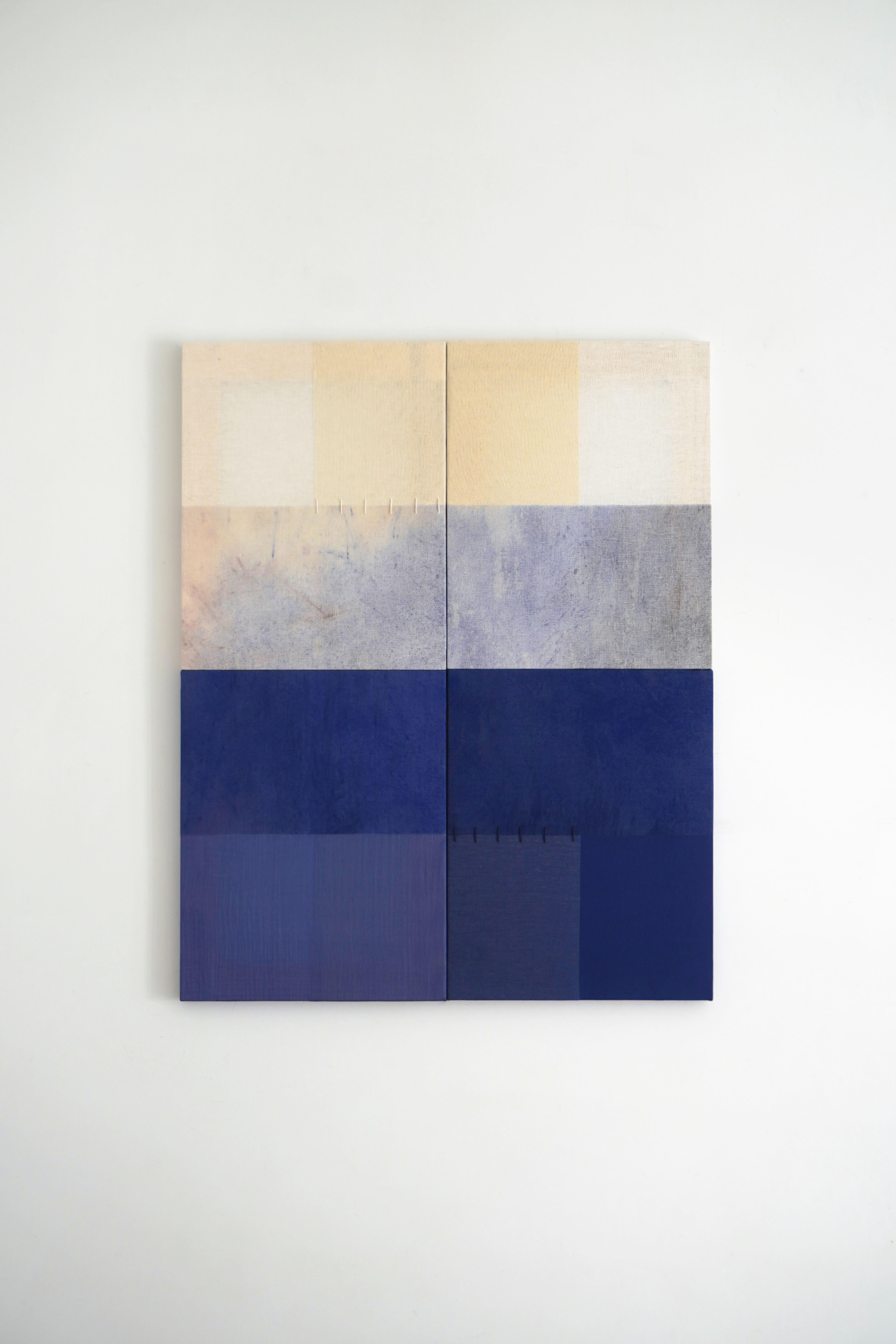 Minimal Geometric Abstract Composition in Blue and Neutrals by Blanca Nieto For Sale 4