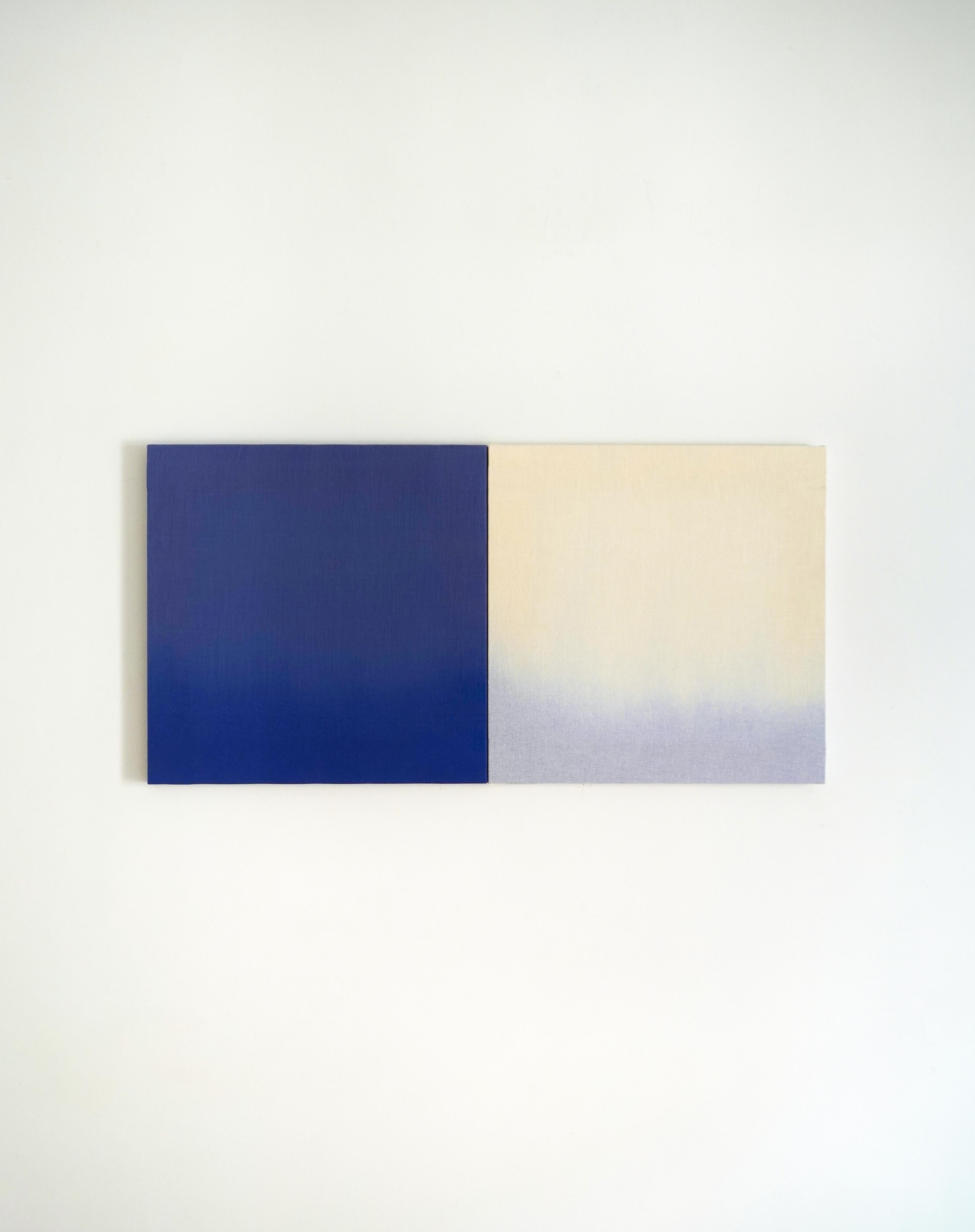 Minimale geometrische abstrakte Komposition in Blau und Neutraltönen von Blanca Nieto im Angebot 4