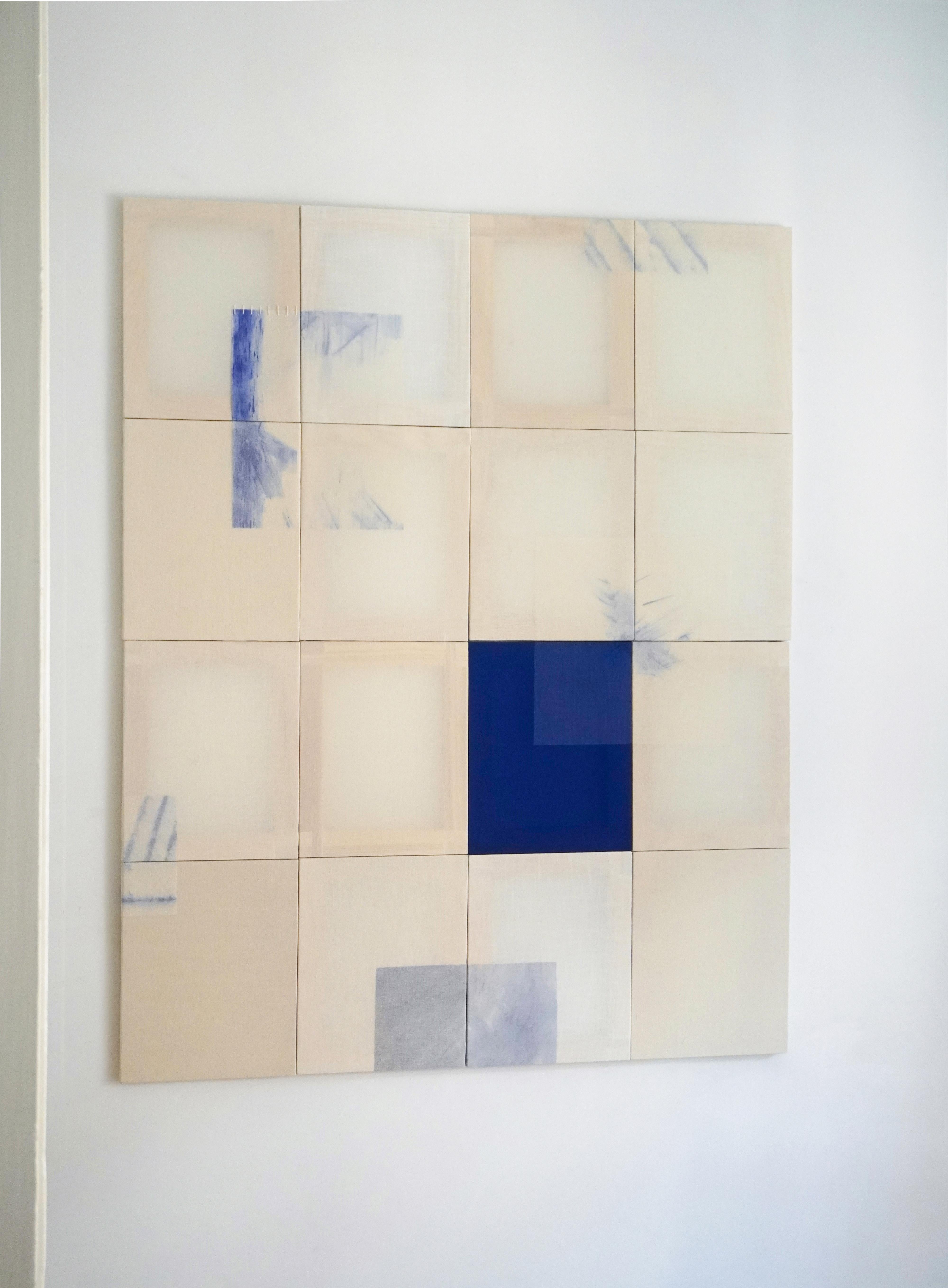 Minimal Geometric Abstract Composition in Blue and Neutrals by Blanca Nieto For Sale 5