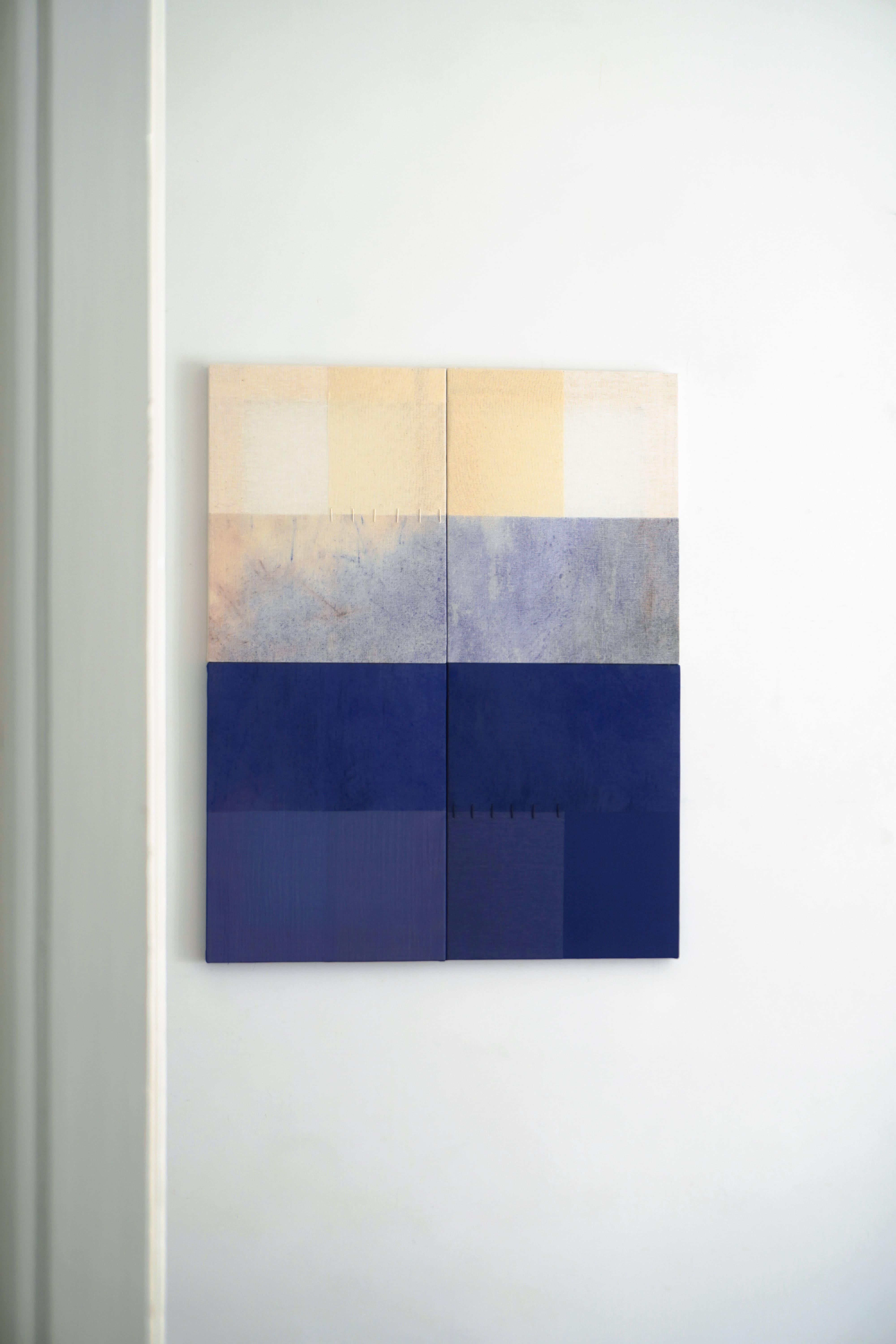 Minimal Geometric Abstract Composition in Blue and Neutrals by Blanca Nieto For Sale 5