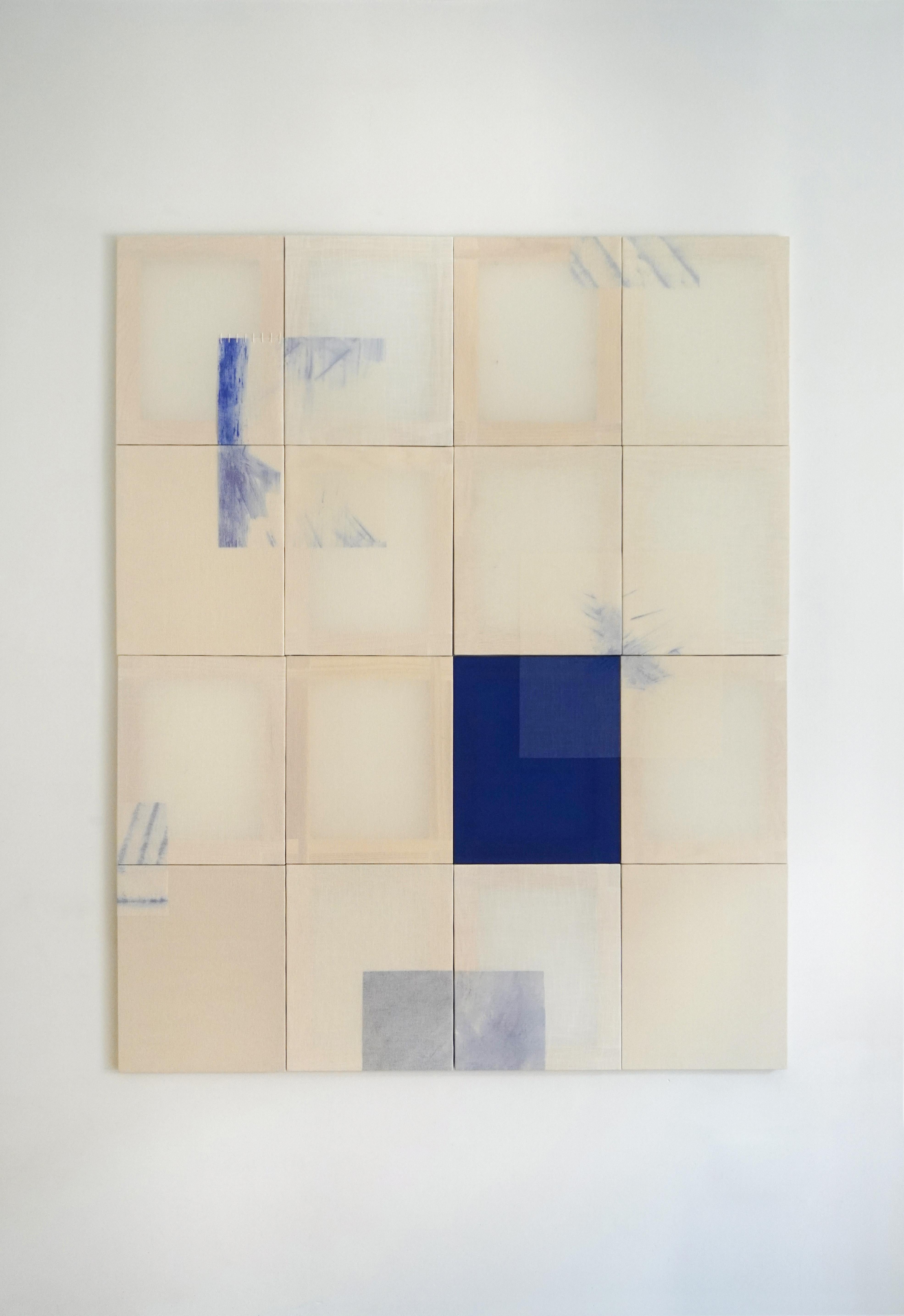 Minimal Geometric Abstract Composition in Blue and Neutrals by Blanca Nieto For Sale 6