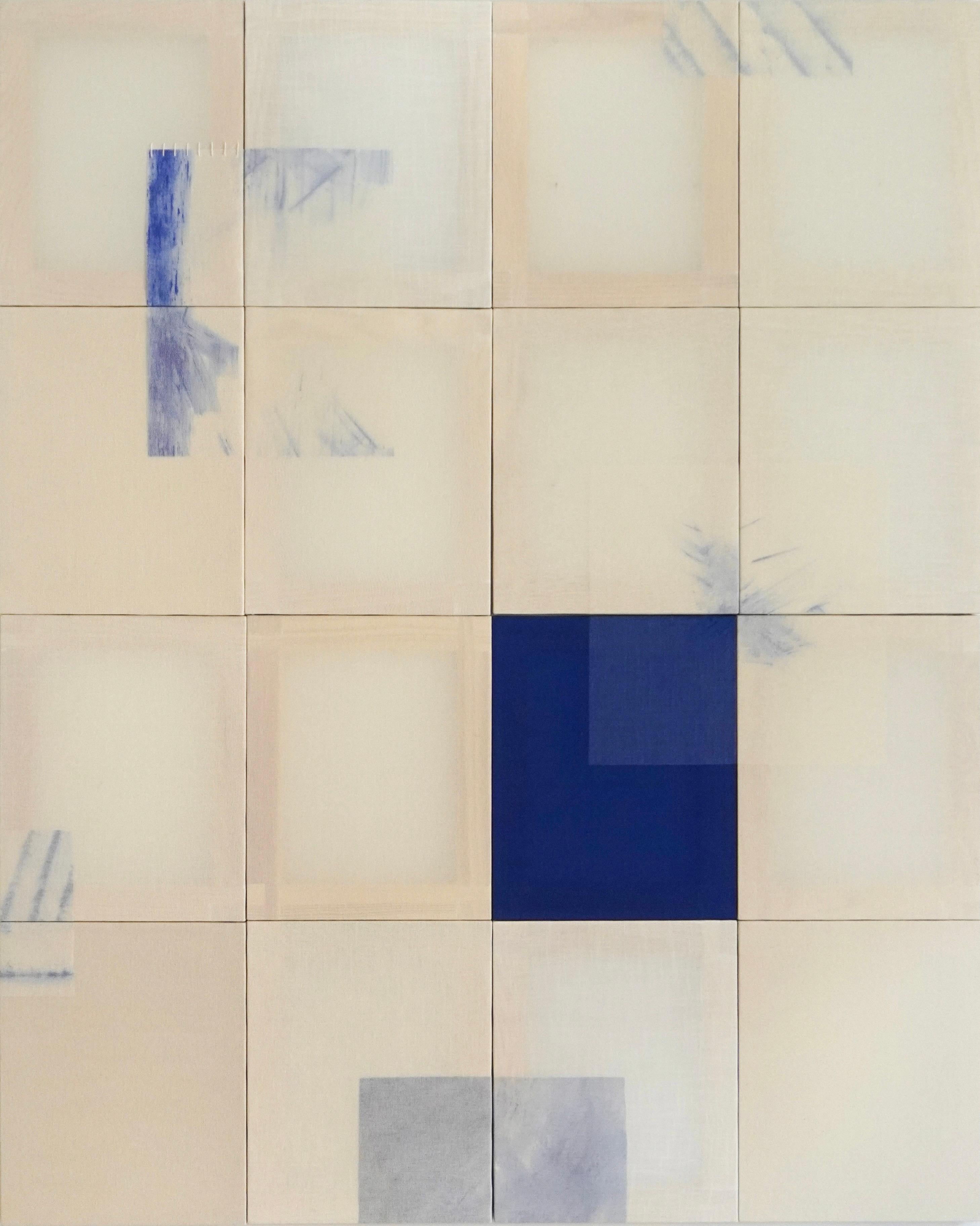 Minimal Geometric Abstract Composition in Blue and Neutrals by Blanca Nieto