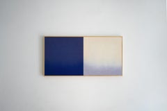 Minimal Geometric Abstract Composition in Blue and Neutrals by Blanca Nieto