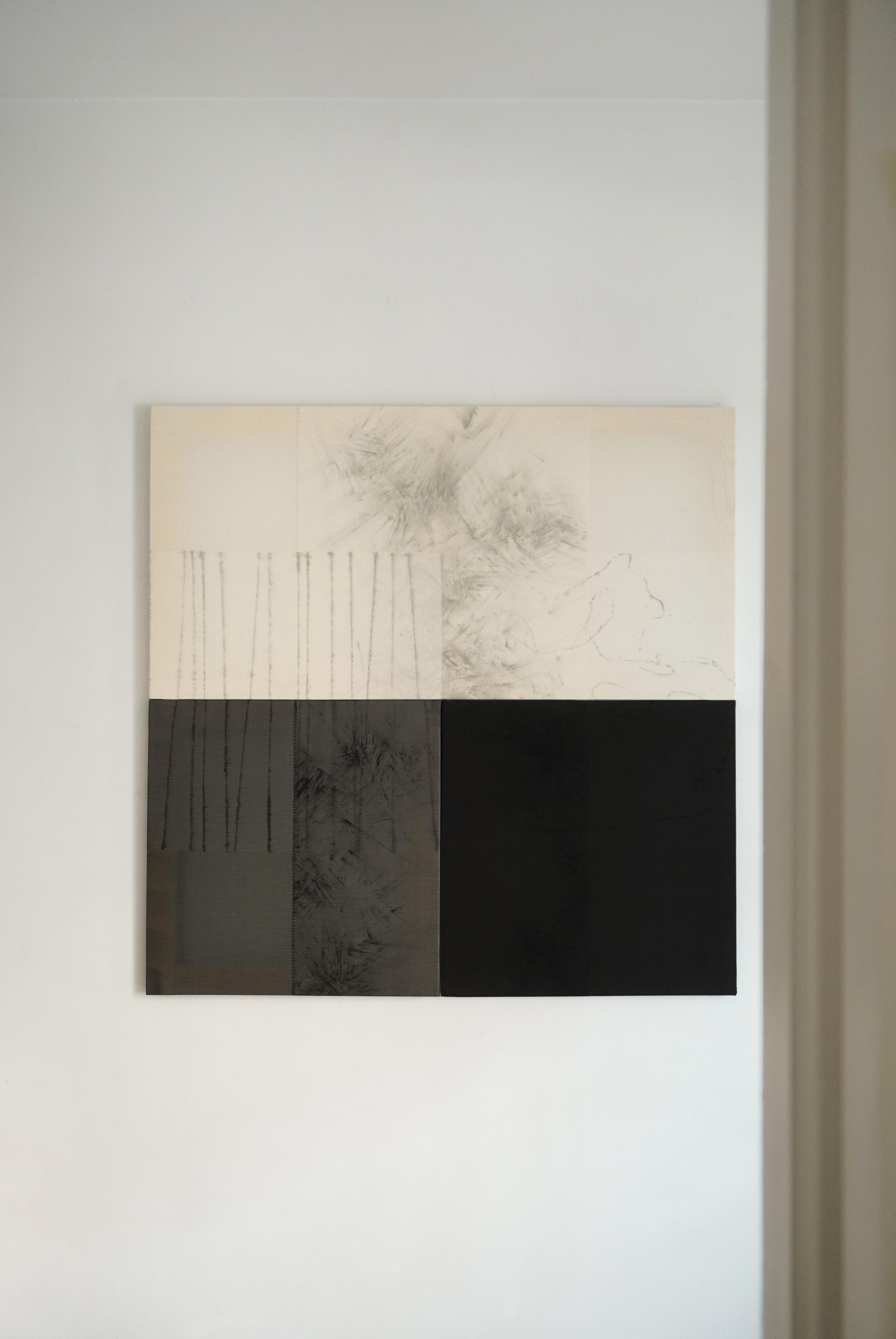 Minimal Geometric Abstract Mixed-Media Composition in Neutrals by Blanca Nieto For Sale 3