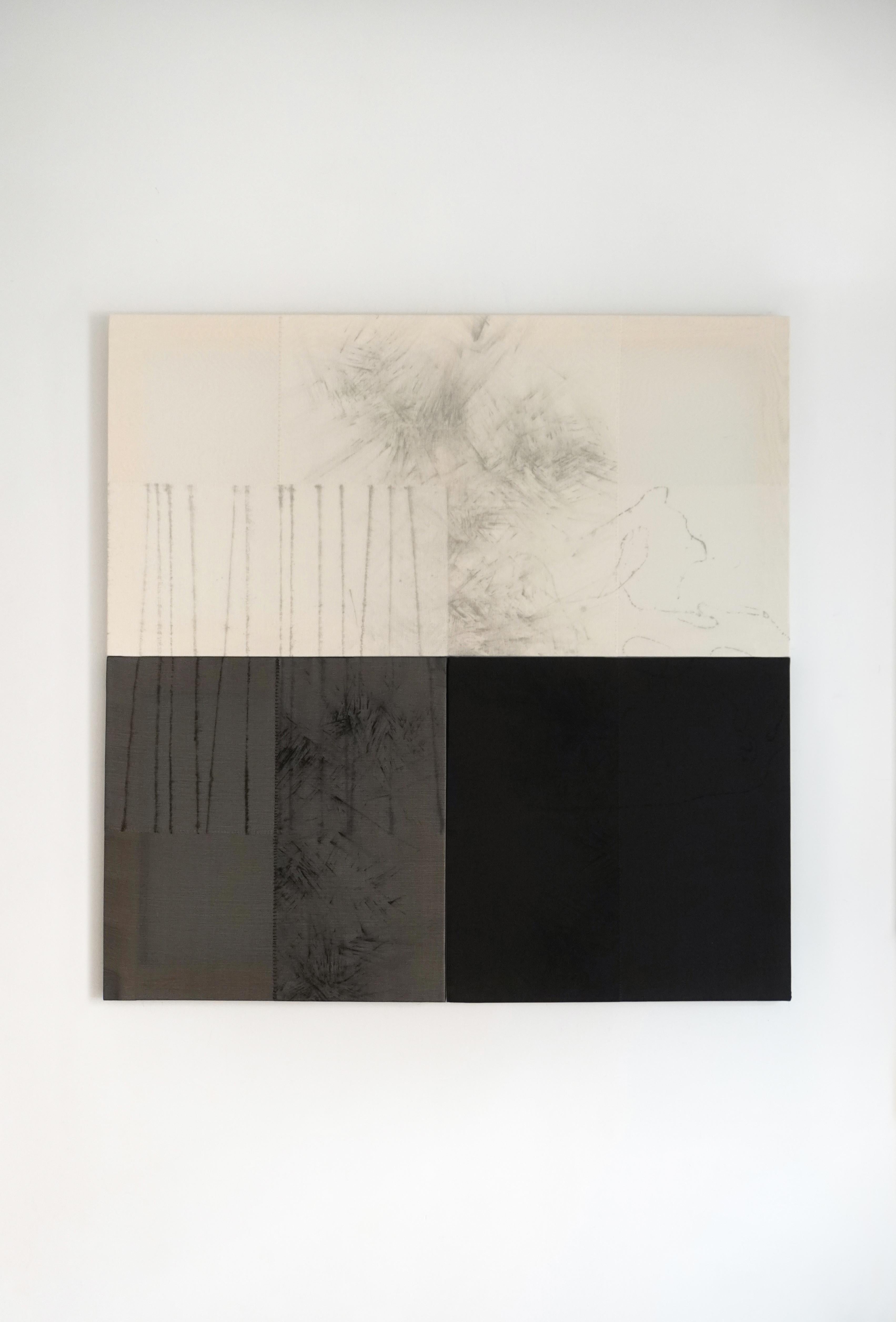 Minimal Geometric Abstract Mixed-Media Composition in Neutrals by Blanca Nieto For Sale 4