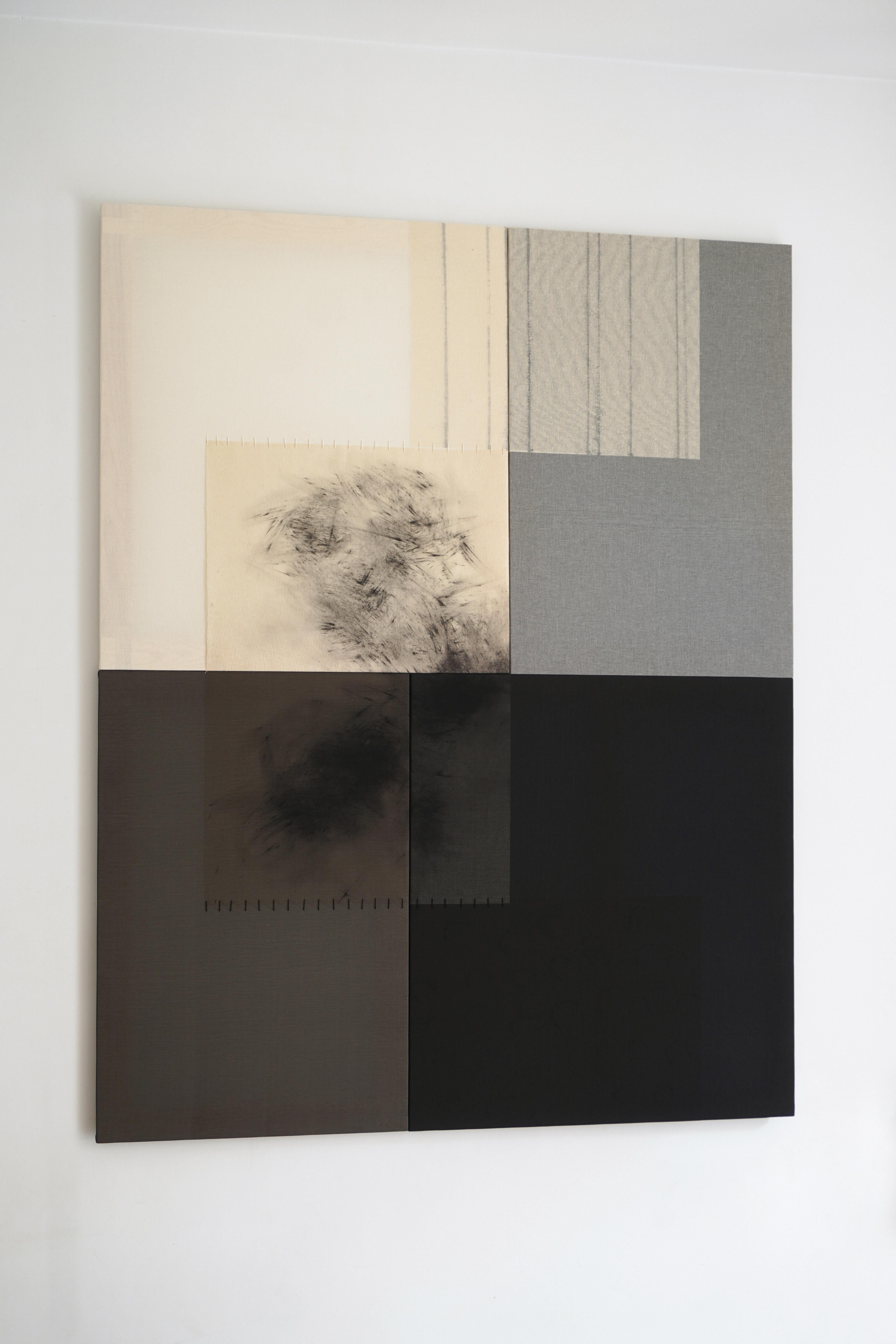 Minimal Geometric Abstract Mixed-Media Composition in Neutrals by Blanca Nieto For Sale 6