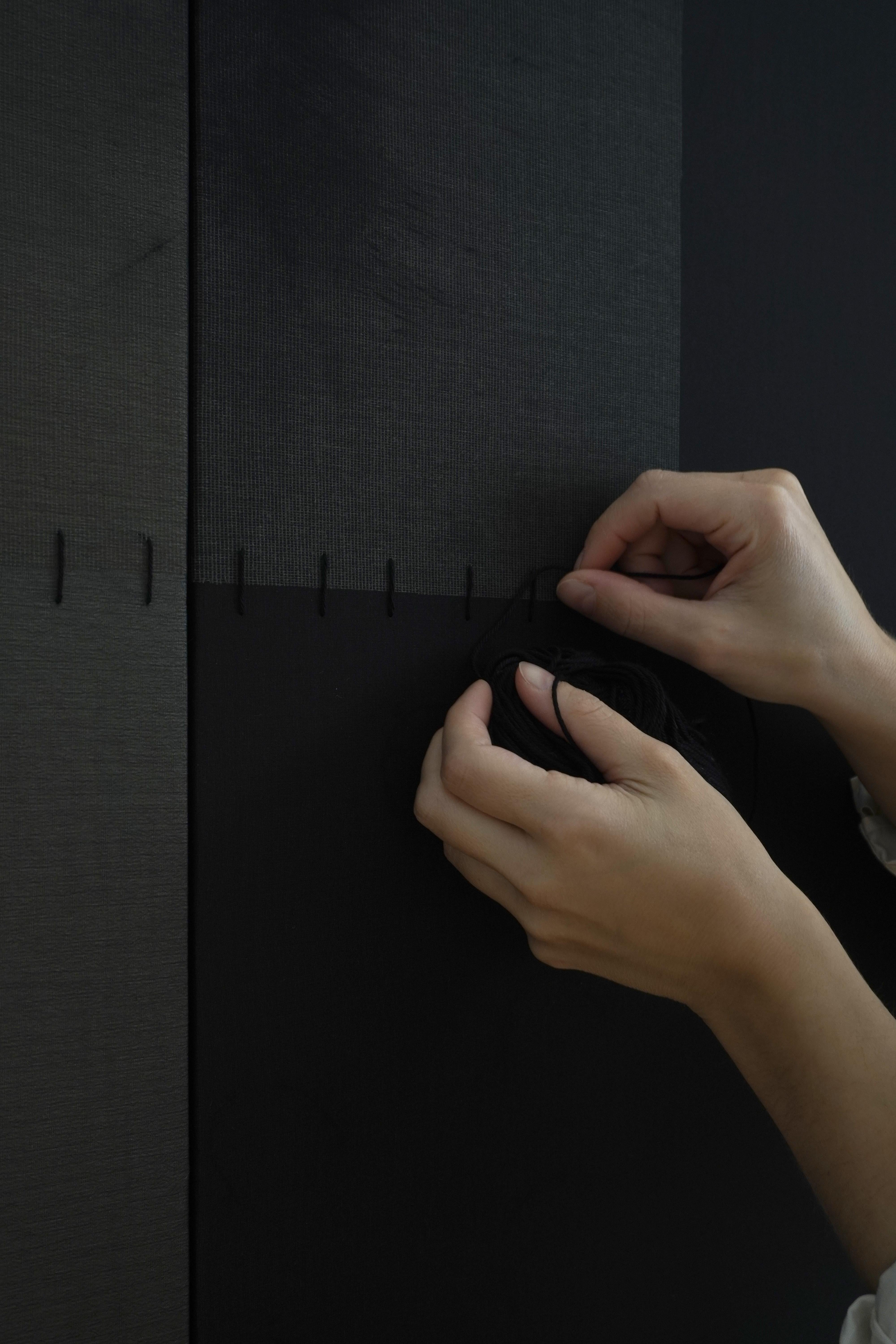 Minimal Geometric Abstract Mixed-Media Composition in Neutrals by Blanca Nieto For Sale 6