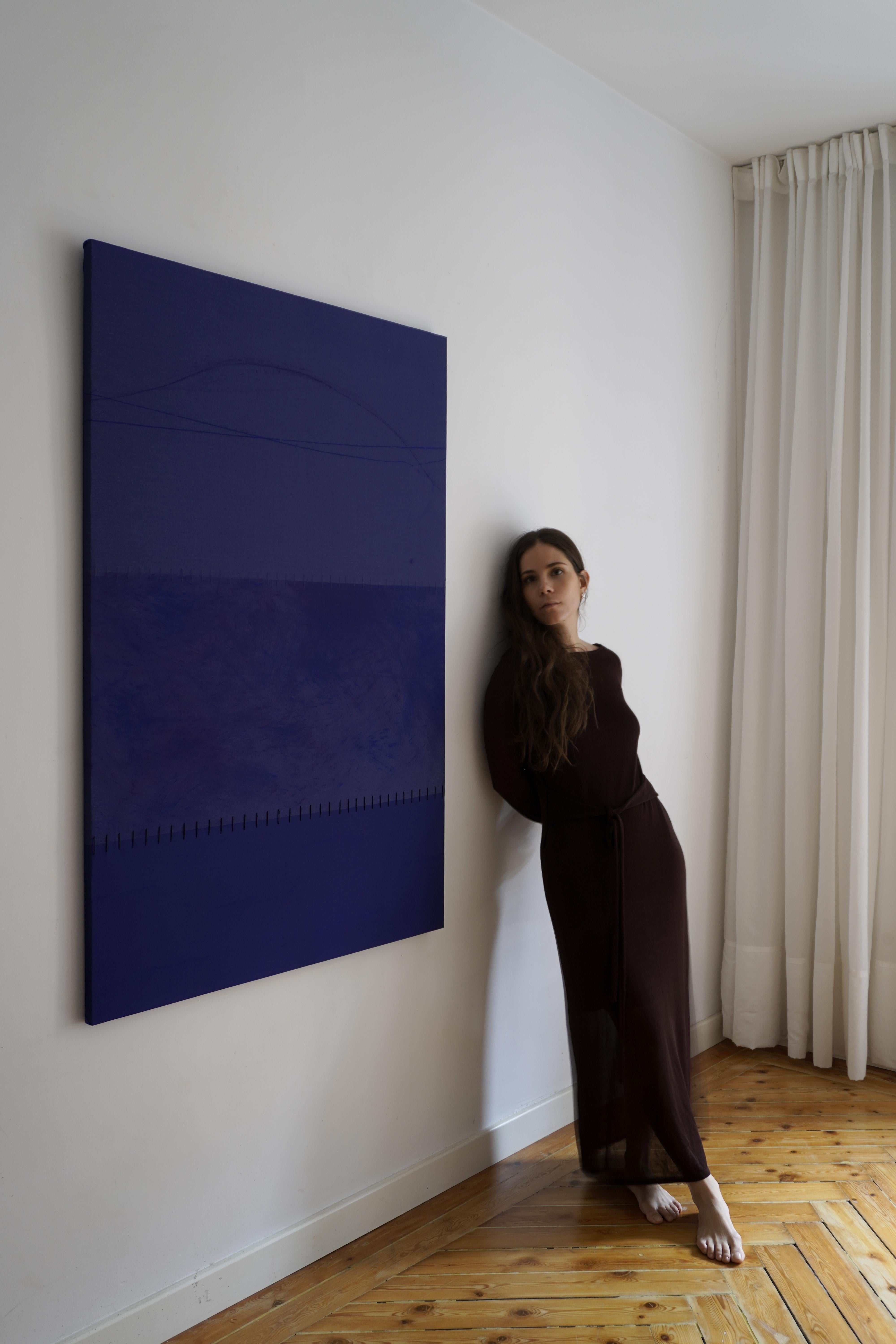 Minimal Geometric Abstract Mixed-Media Composition in Neutrals by Blanca Nieto For Sale 8