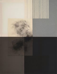 Minimale geometrische abstrakte Mixed-Media-Komposition in Neutraltönen von Blanca Nieto