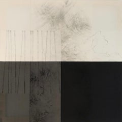 Minimale geometrische abstrakte Mixed-Media-Komposition in Neutraltönen von Blanca Nieto