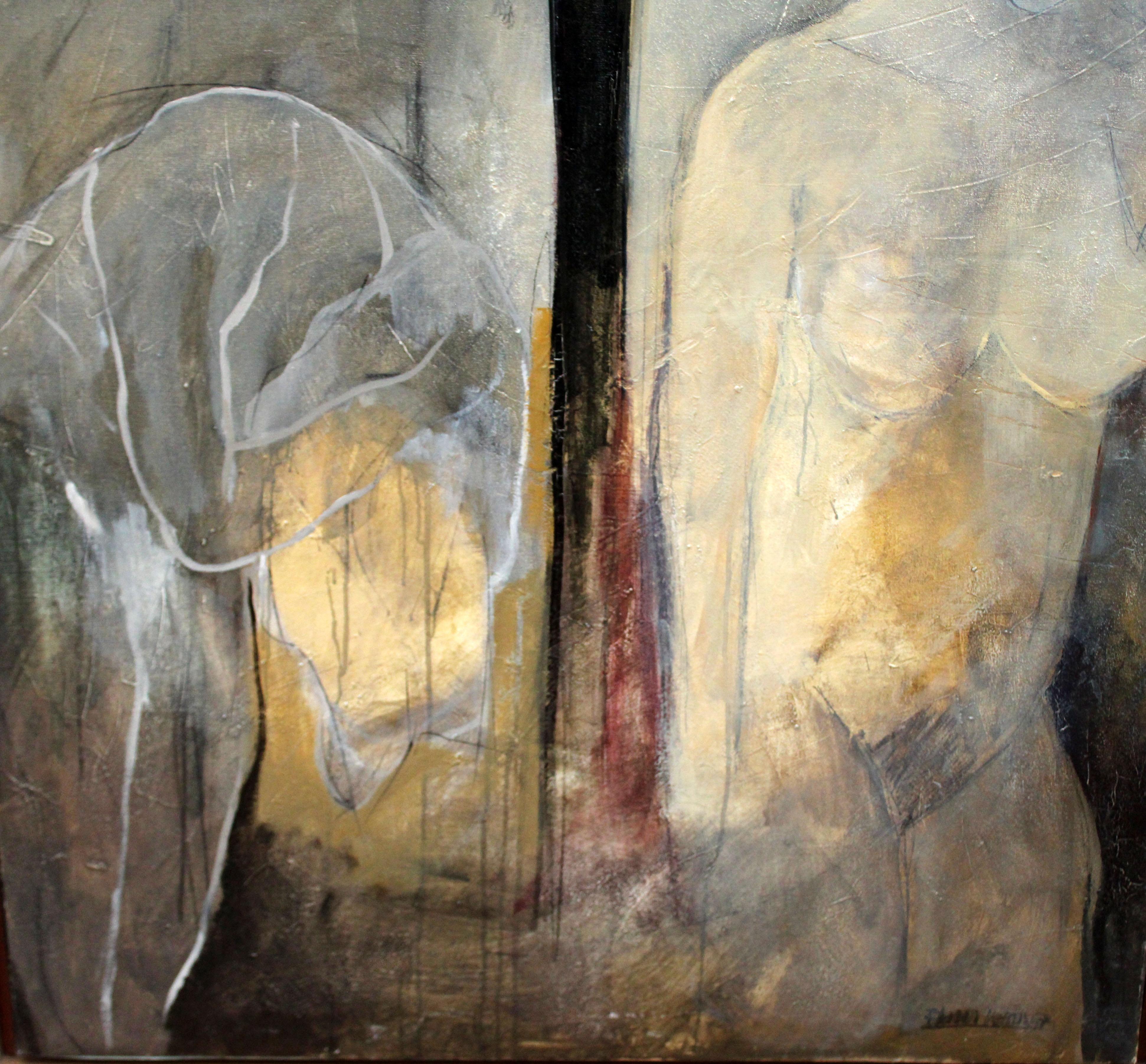 Entre la luz y la penumbra - Óleo sobre tela - 1987 - Gray Figurative Painting by Blanca Vernis Domenech
