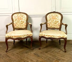 BLANCHARD - French Pair of Louis XV period Cabriolet Armchairs - Stamped - 18th