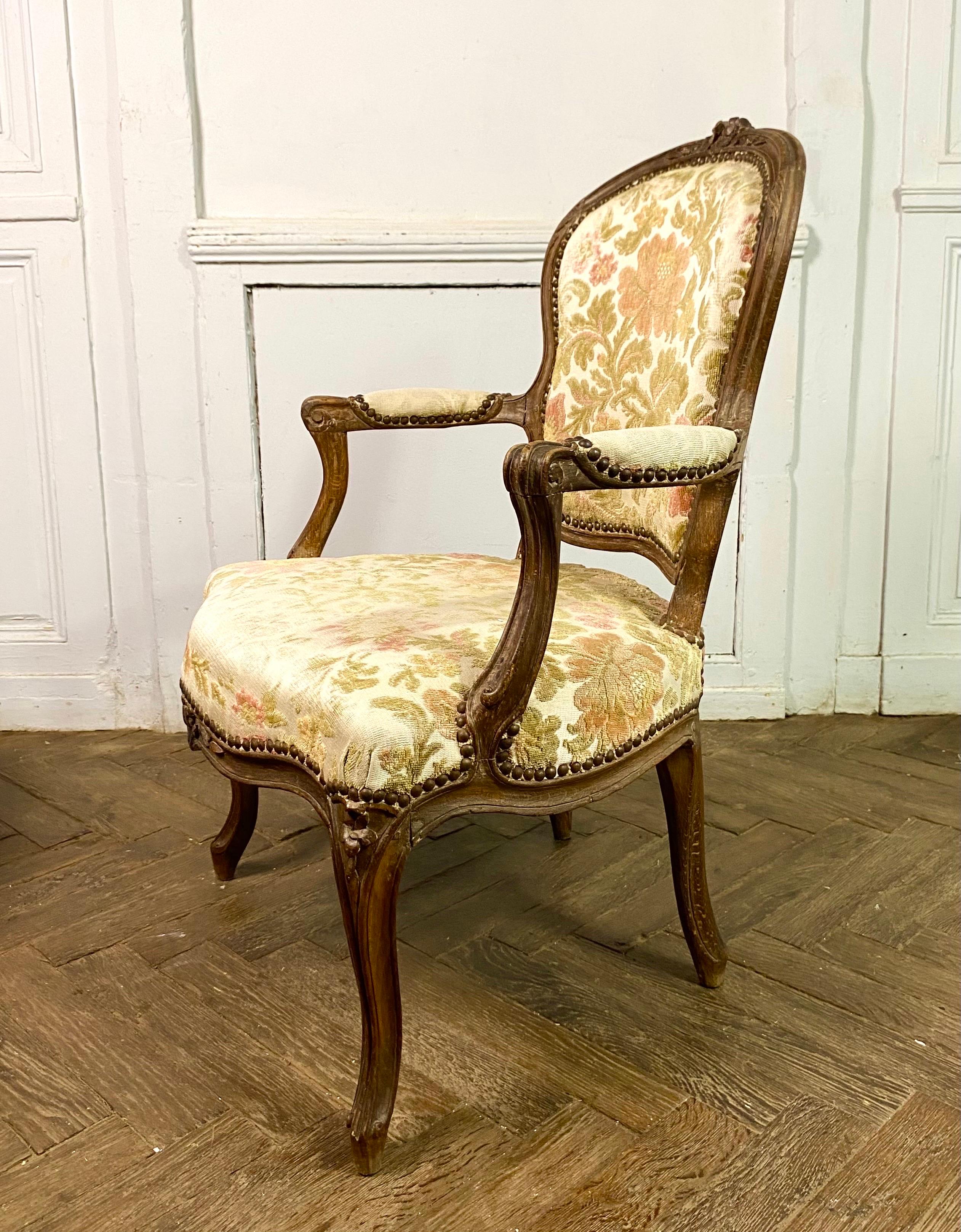 18th Century and Earlier BLANCHARD - French Pair of Louis XV period Cabriolet Armchairs - Stamped - 18th For Sale