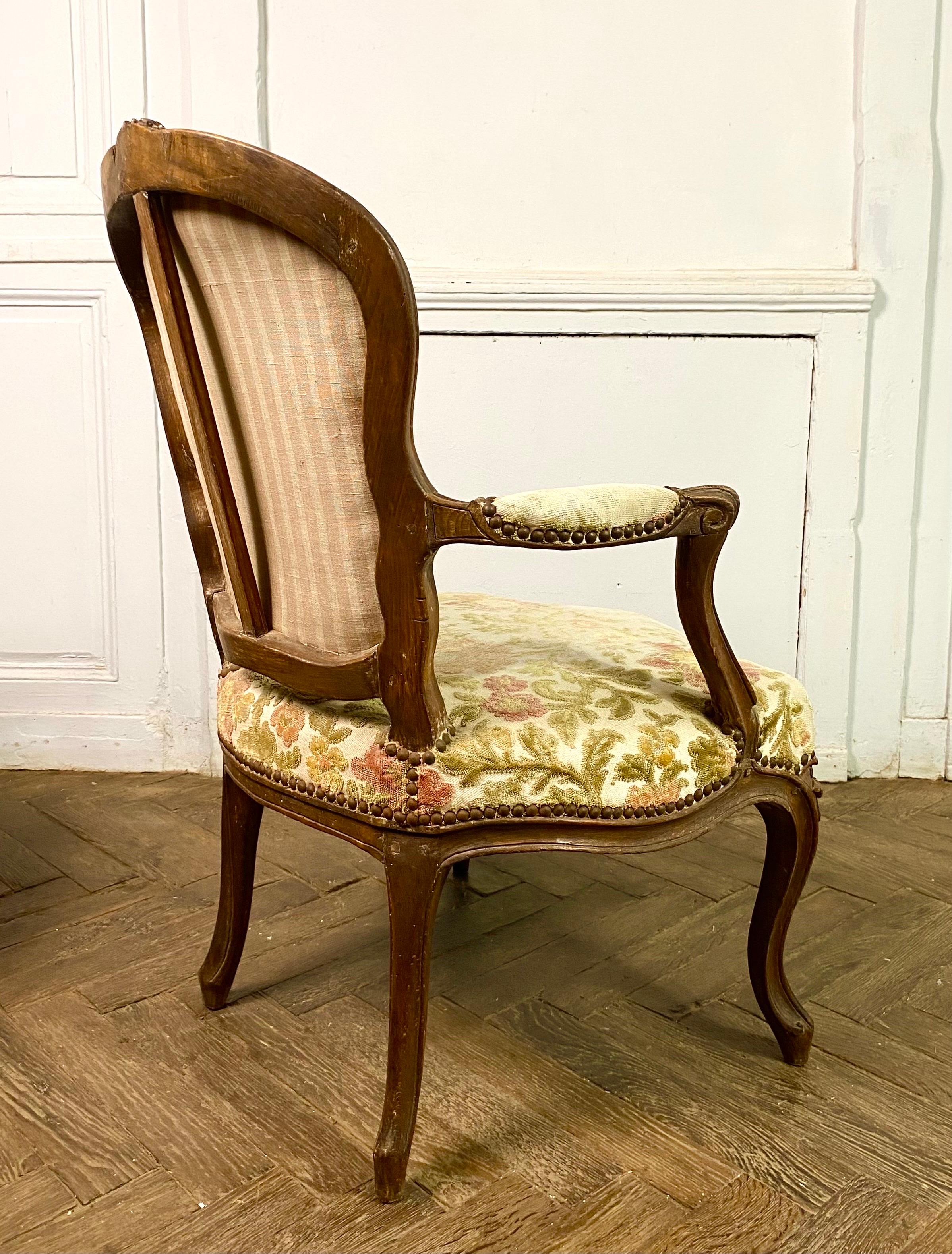 Upholstery BLANCHARD - French Pair of Louis XV period Cabriolet Armchairs - Stamped - 18th For Sale