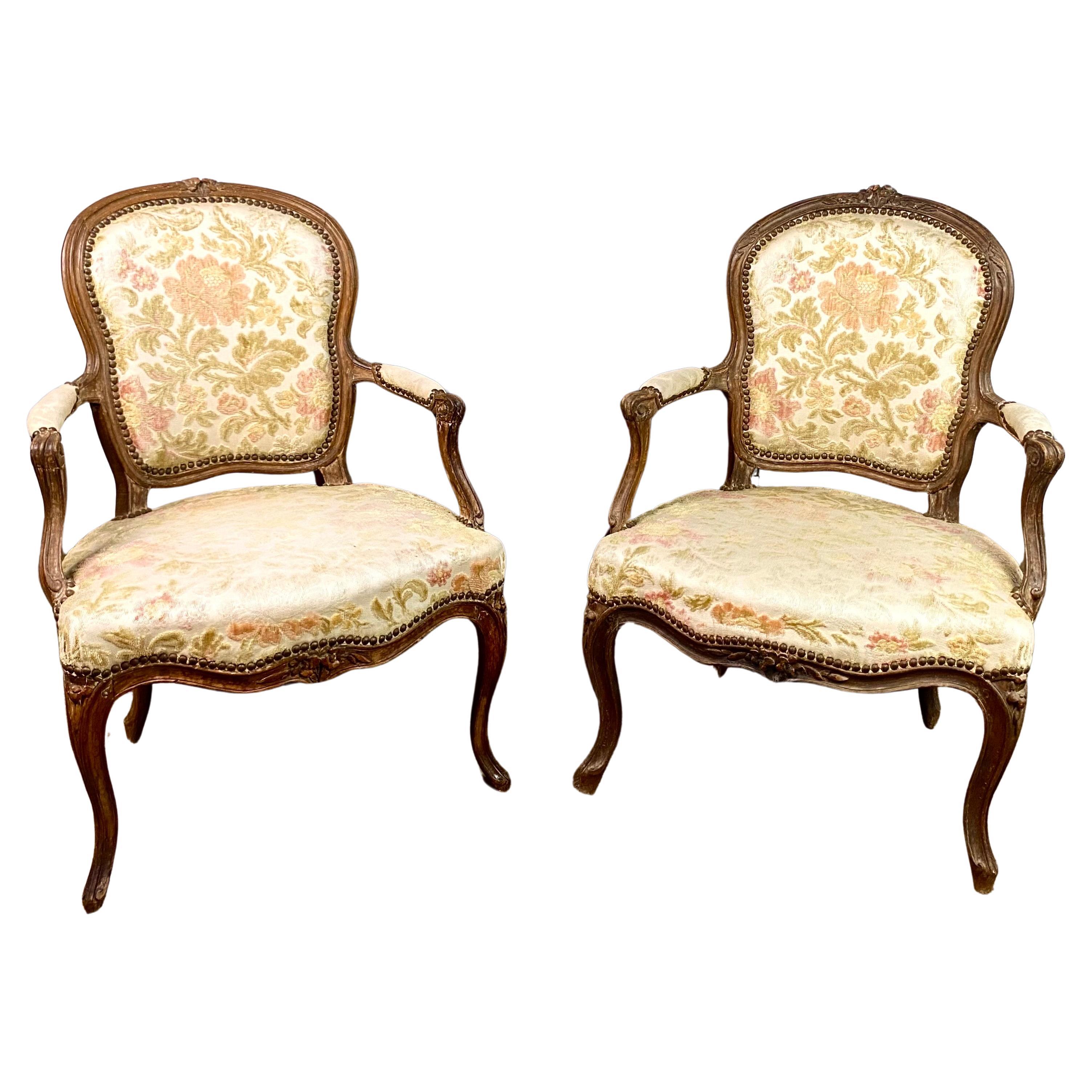 BLANCHARD - French Pair of Louis XV period Cabriolet Armchairs - Stamped - 18th For Sale