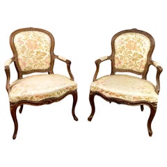 Antique BLANCHARD - French Pair of Louis XV period Cabriolet Armchairs - Stamped - 18th