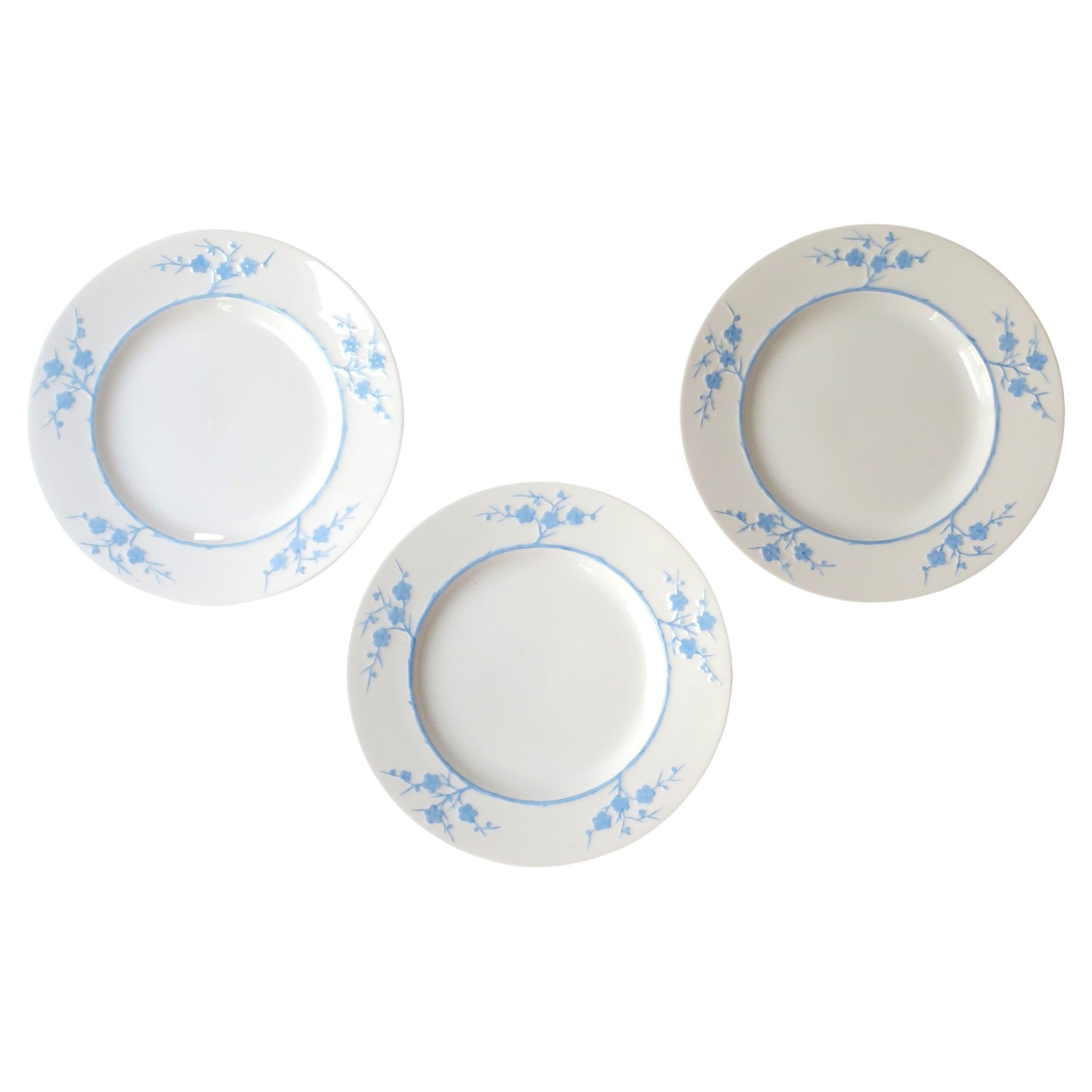 Glazed Blanche de Chine White Blue Geisha Porcelain Plates Spode Copelands, Set of 3