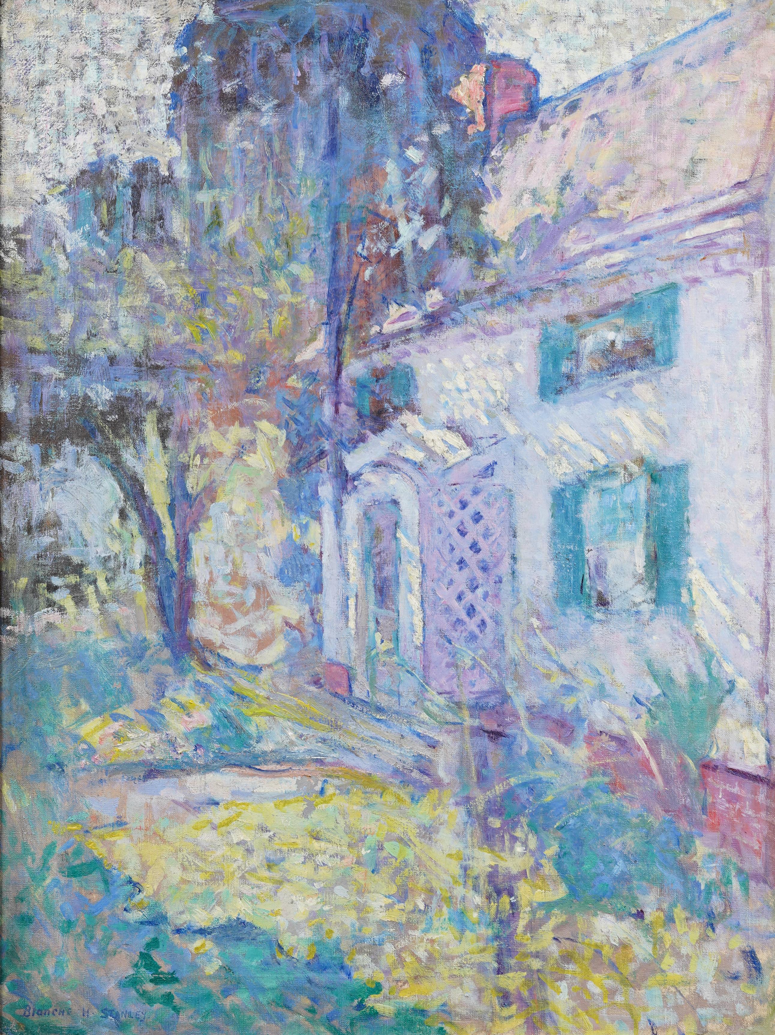 Antiguo Cuadro de Paisaje Impresionista Americano New Hope PA Exhibido Enmarcado - Landscape Painting Gris de Blanche Huntington Stanley