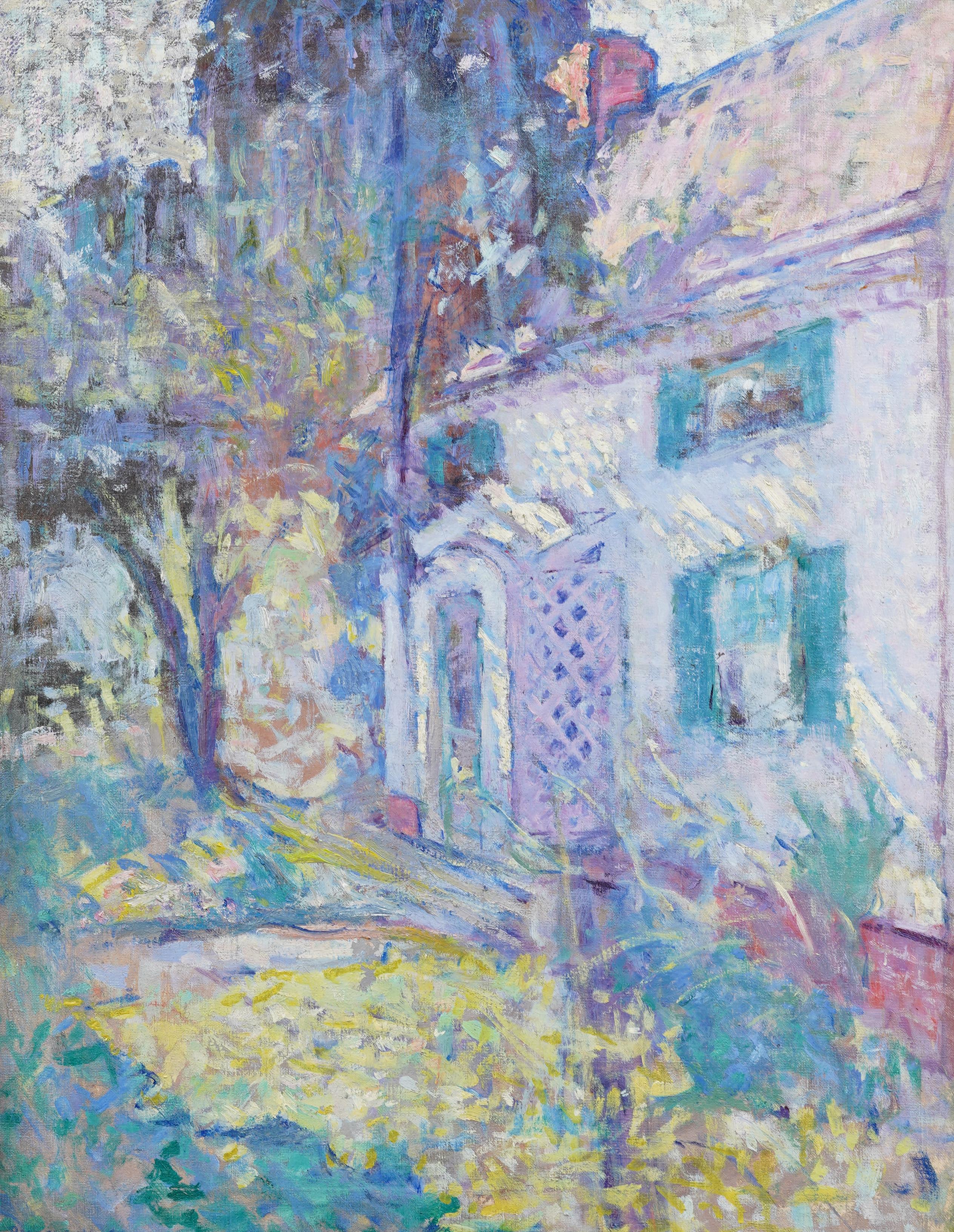 Raro cuadro de paisaje impresionista americano temprano de Blanche Huntington Stanley.  Óleo sobre lienzo.  Expuesto.  Firmado.  Bellamente enmarcado.  