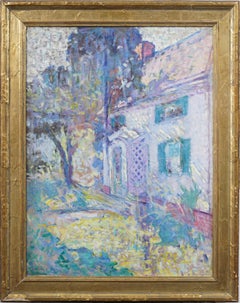 Antiguo Cuadro de Paisaje Impresionista Americano New Hope PA Exhibido Enmarcado