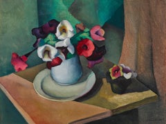 Floral Still Life, Oil on Canvas, Signed 1928, Cubist Influence, 18x24