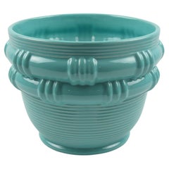 Blanche Letalle for Saint Clement 1950s Turquoise Ceramic Vase Planter