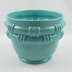 Blanche Letalle for Saint Clement Turquoise Ceramic Vase Planter, 1950s