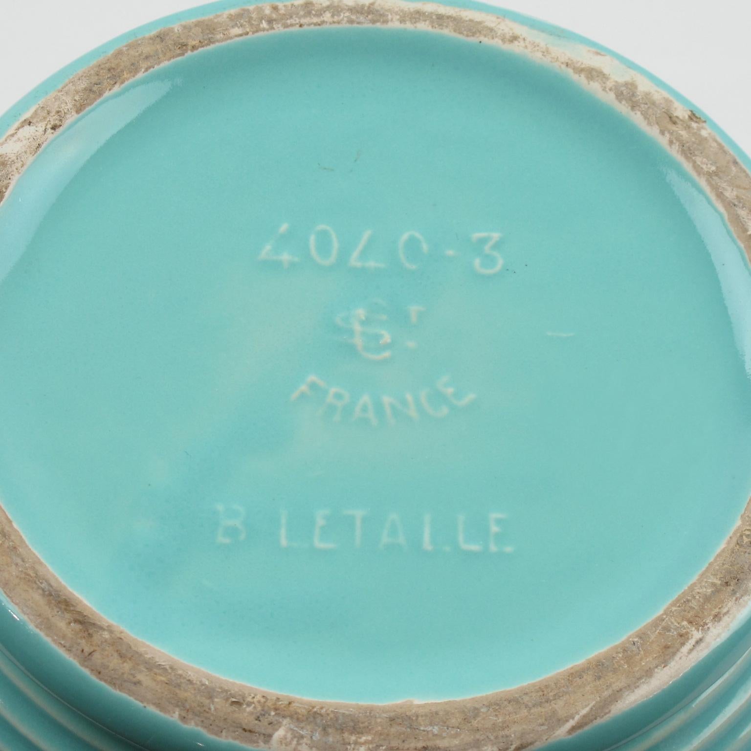 Fioriera in ceramica turchese Blanche Letalle per Saint Clement, anni '50 In condizioni ottime in vendita a Atlanta, GA