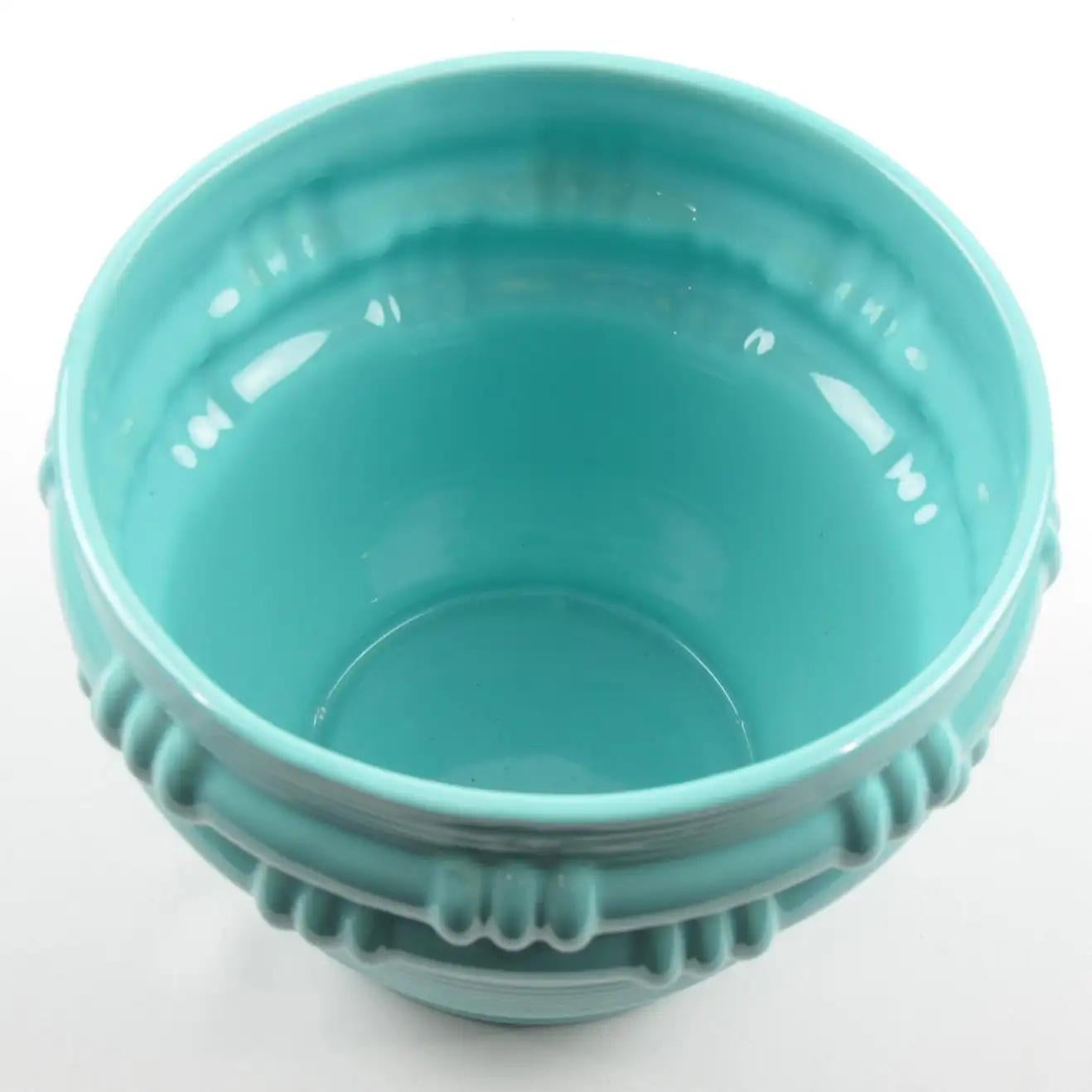 Blanche Letalle for Saint Clement Turquoise Ceramic Vase Planter, 1950s In Excellent Condition For Sale In Atlanta, GA