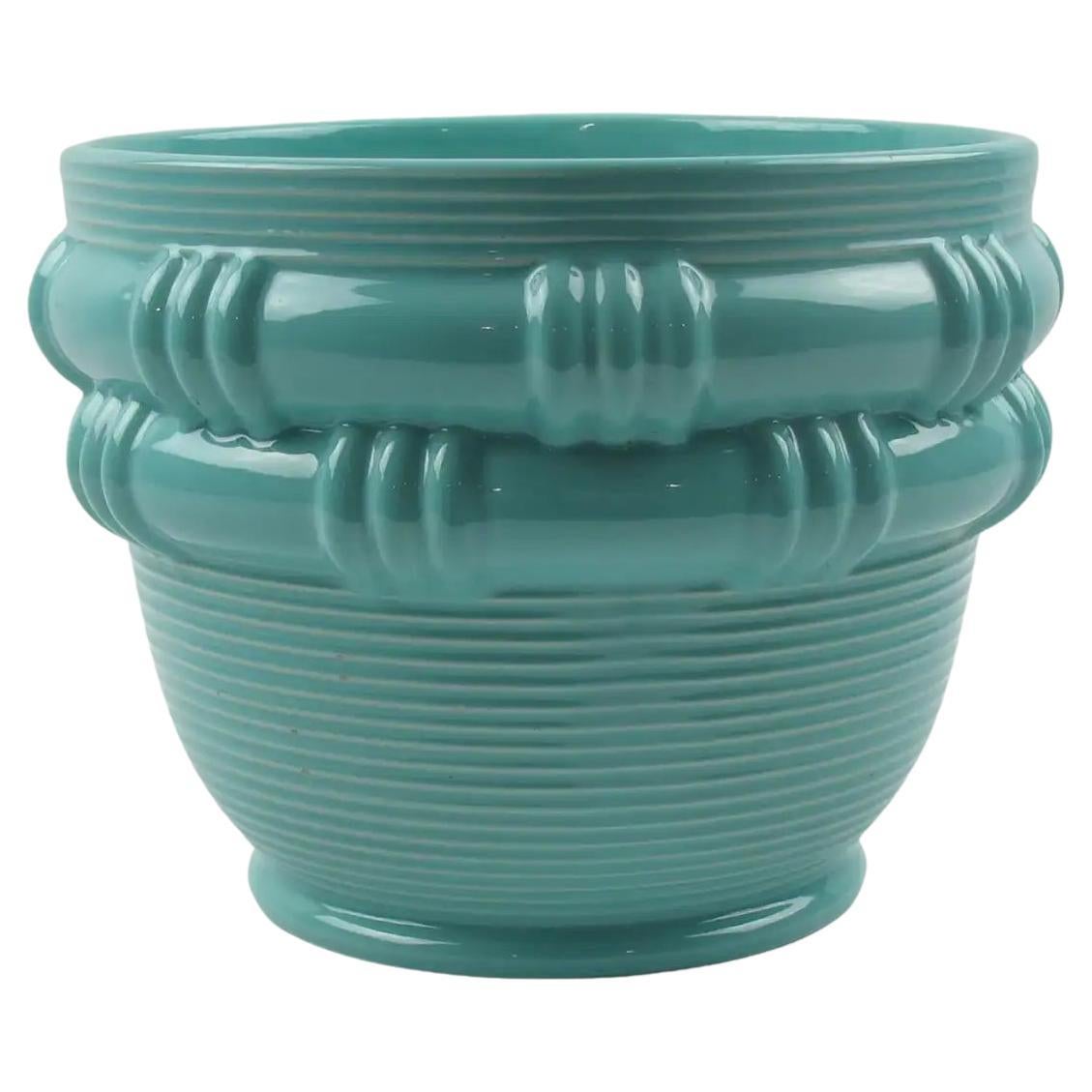 Blanche Letalle for Saint Clement Turquoise Ceramic Vase Planter, 1950s For Sale