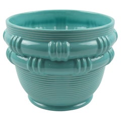 Vintage Blanche Letalle for Saint Clement Turquoise Ceramic Vase Planter, 1950s