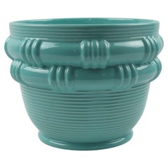 Fioriera in ceramica turchese Blanche Letalle per Saint Clement, anni '50