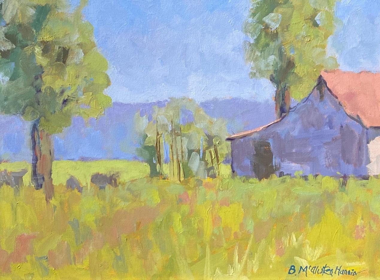 Pasture d'été, peinture à l'huile originale de paysage expressionniste contemporaine - Painting de Blanche McAlister Harris
