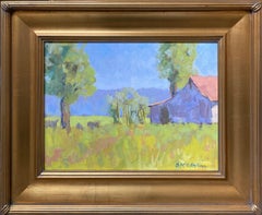 Pasture d'été, peinture à l'huile originale de paysage expressionniste contemporaine