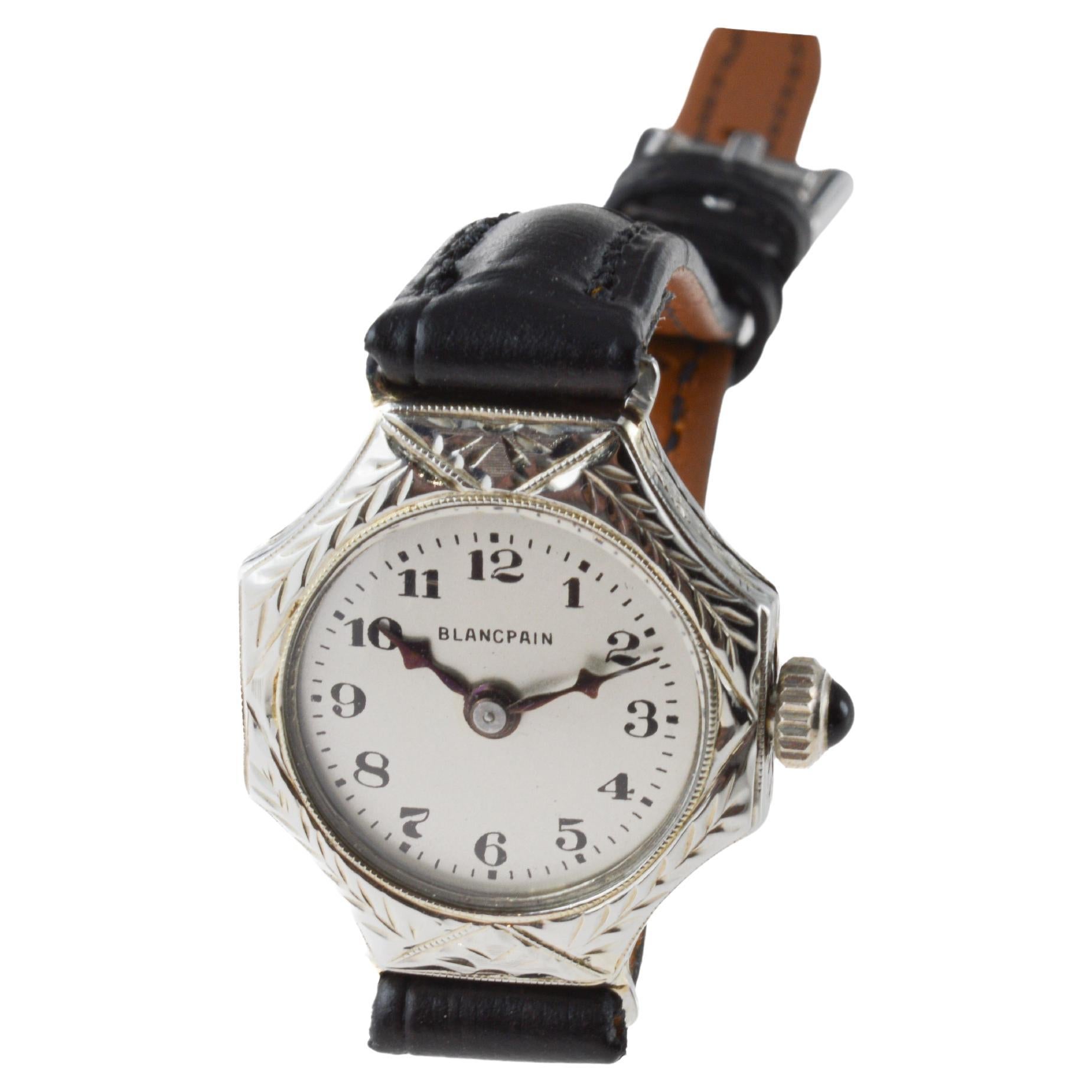 Blancpain 18Kt Massiv Weißgold Art Deco Damenuhr circa 1920's Handgravur 6