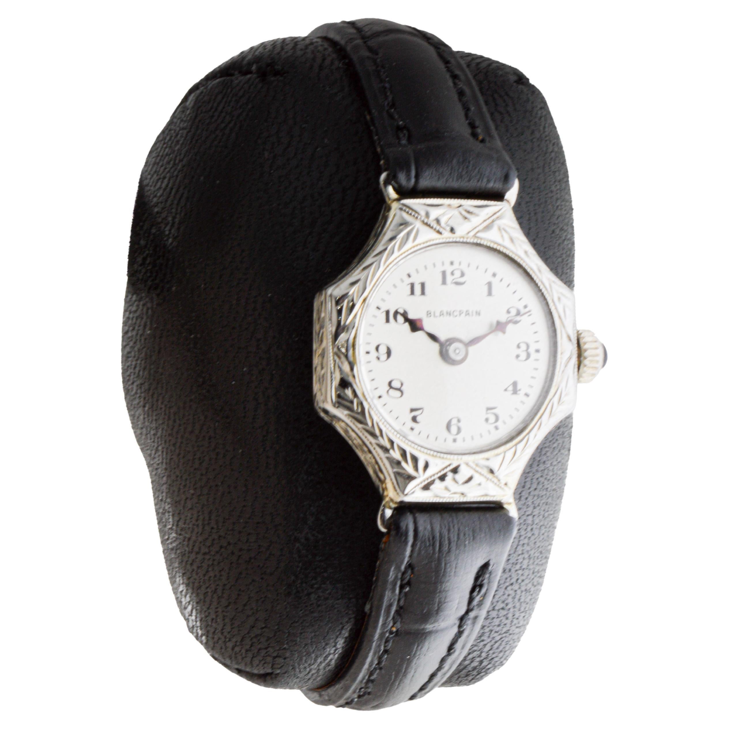 Blancpain 18Kt Massiv Weißgold Art Deco Damenuhr circa 1920's Handgravur (Art déco)