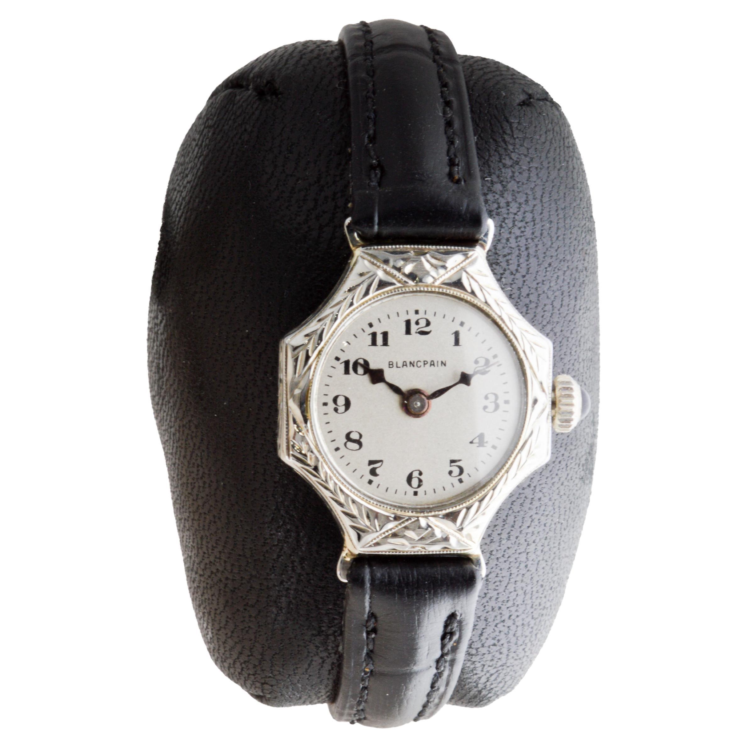 Blancpain 18Kt Massiv Weißgold Art Deco Damenuhr circa 1920's Handgravur im Zustand „Hervorragend“ in Long Beach, CA