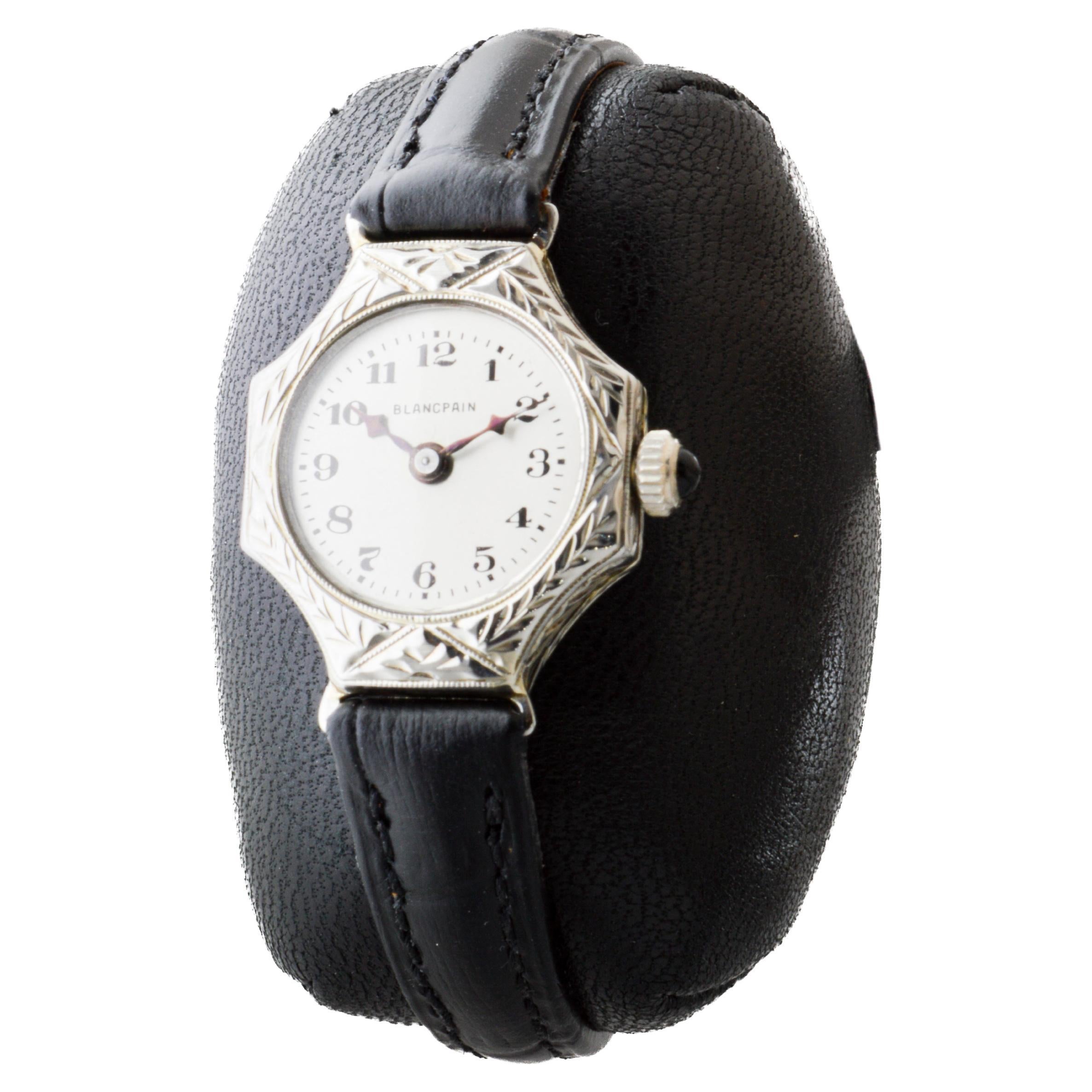 Blancpain 18Kt Massiv Weißgold Art Deco Damenuhr circa 1920's Handgravur 1