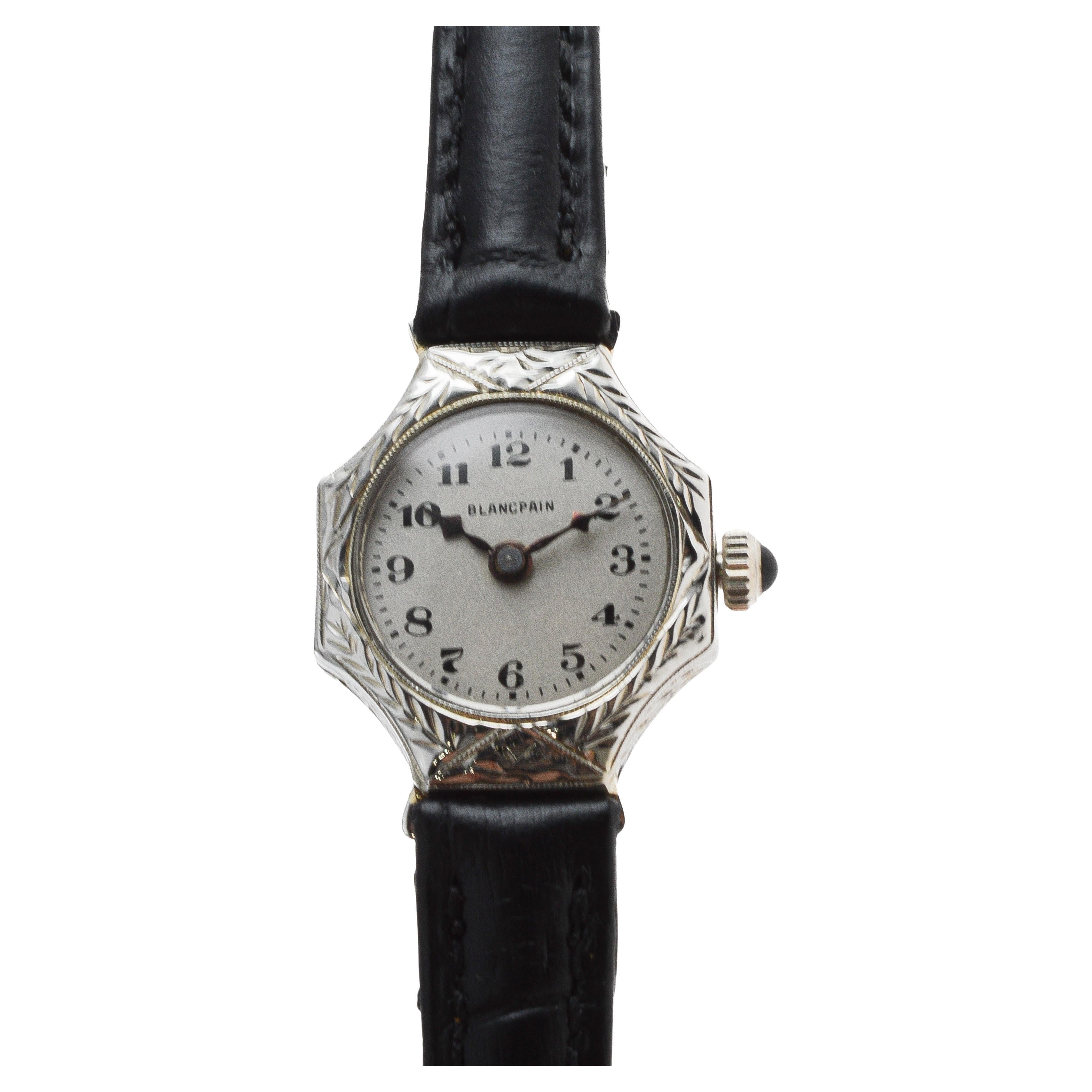 Blancpain 18Kt Massiv Weißgold Art Deco Damenuhr circa 1920's Handgravur 3
