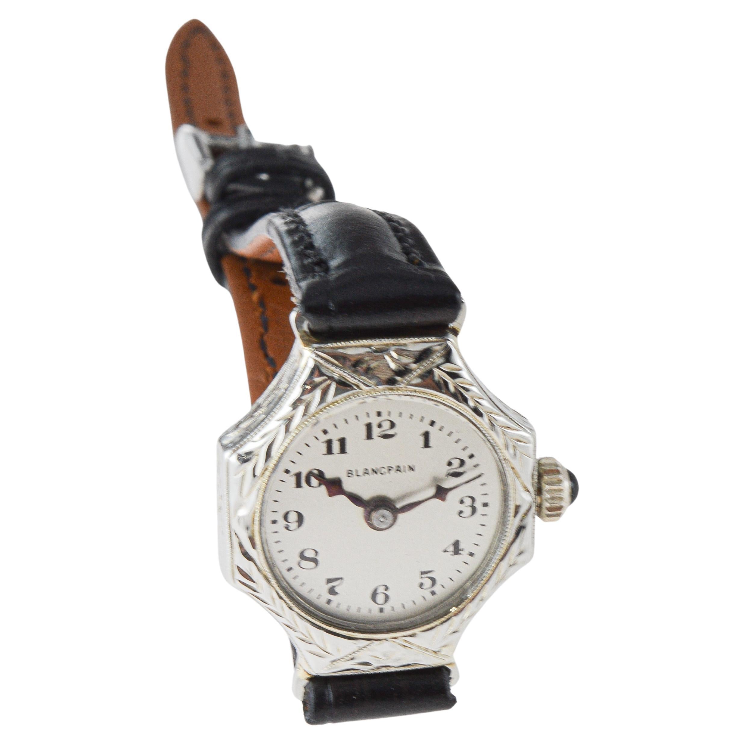 Blancpain 18Kt Massiv Weißgold Art Deco Damenuhr circa 1920's Handgravur 4