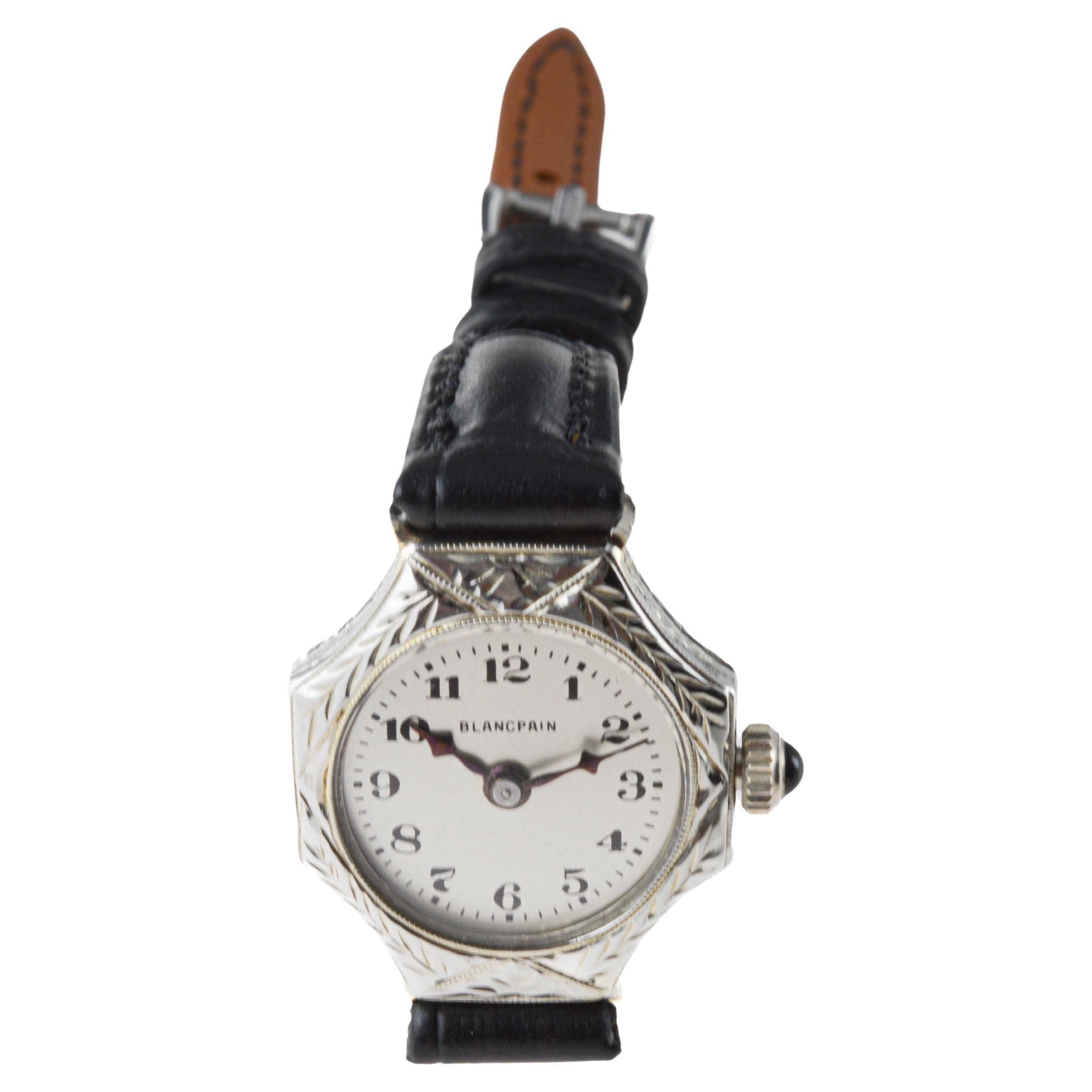 Blancpain 18Kt Massiv Weißgold Art Deco Damenuhr circa 1920's Handgravur 5