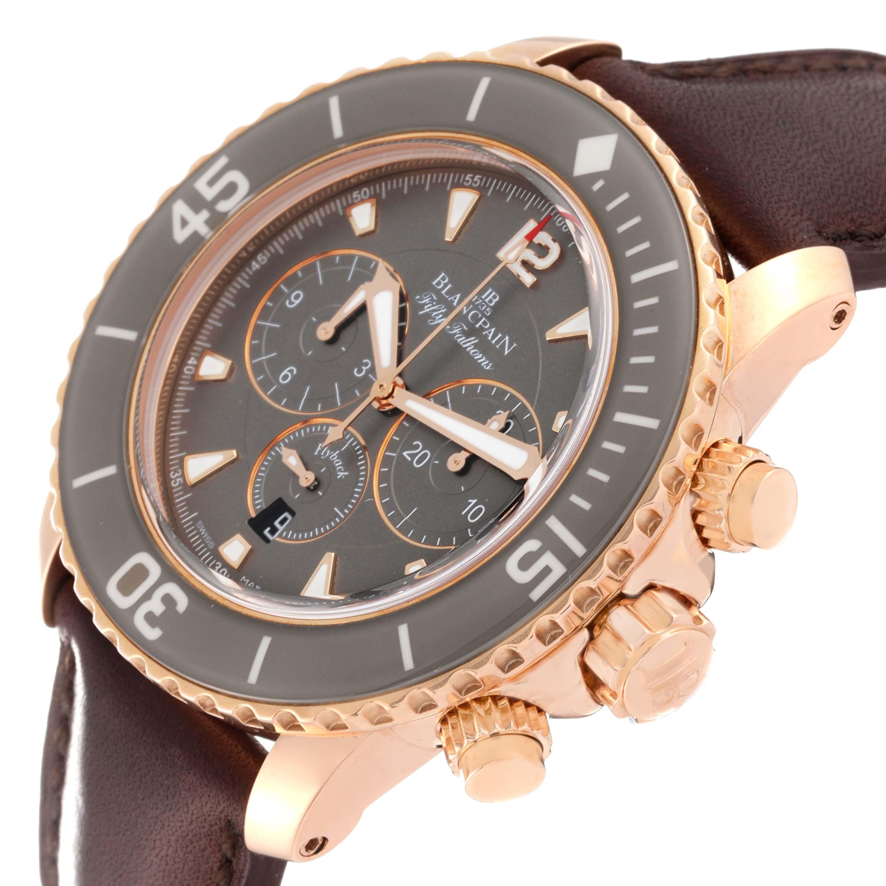 Blancpain Fifty Fathoms Flyback Rose Gold Grey Dial Mens Watch 5085F Box Card For Sale 1