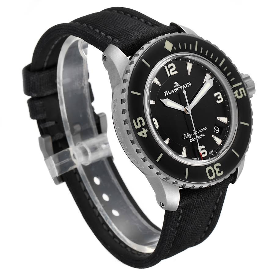 Blancpain Fifty Fathoms Titanium Black Dial Mens Watch 5015 Box Card In Excellent Condition For Sale In Atlanta, GA