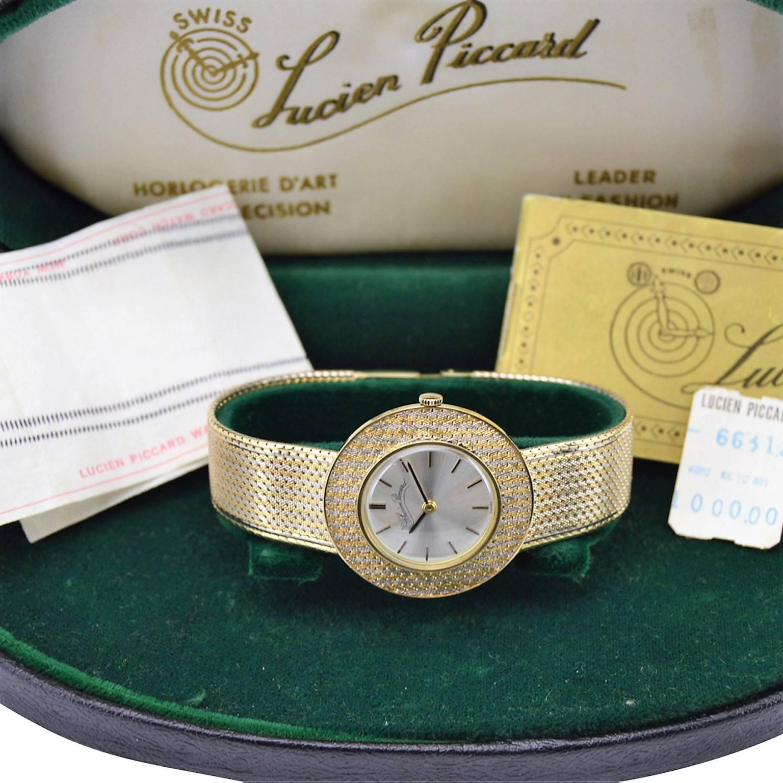 FACTORY / HOUSE: Blancpain / Lucien Piccard
STYLE / REFERENCE: Mid Century 
METAL / MATERIAL: 14 kt Three Tone Solid Gold / Rose, White and Yellow 
DIMENSIONS: 33 mm Diameter 
CIRCA: 1960's
MOVEMENT / CALIBER: Manual Winding / 17 Jewels / Blancpain