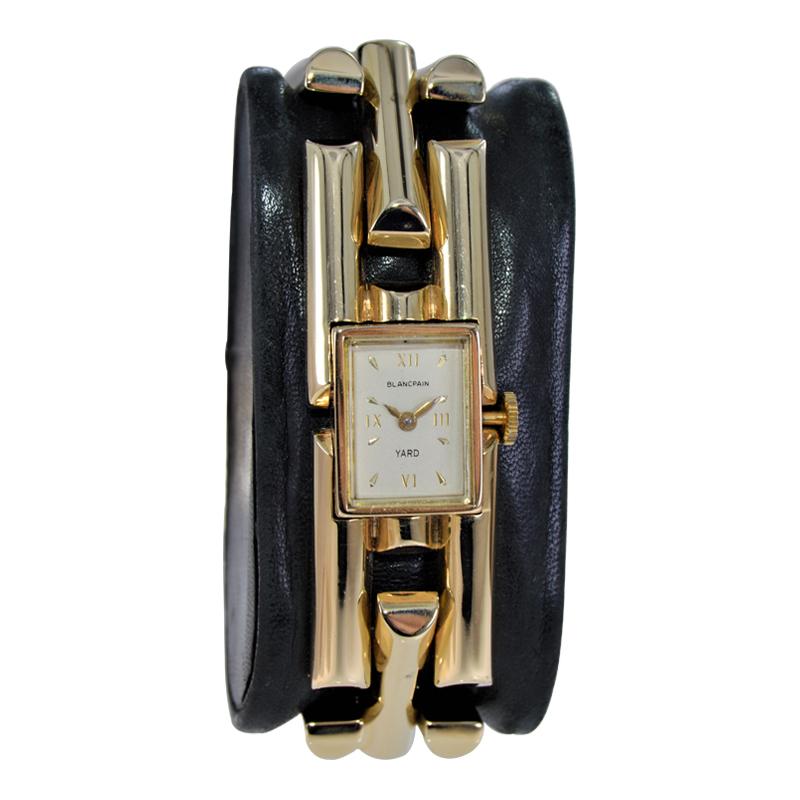 Blancpain Ladies 14 Karat Solid Yellow Gold Art Deco Style Bracelet Watch, 1950s For Sale 1