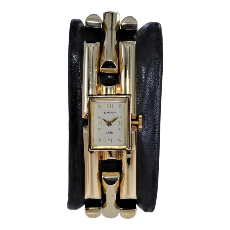 Blancpain Ladies 14 Karat Solid Yellow Gold Art Deco Style Bracelet Watch, 1950s For Sale 2