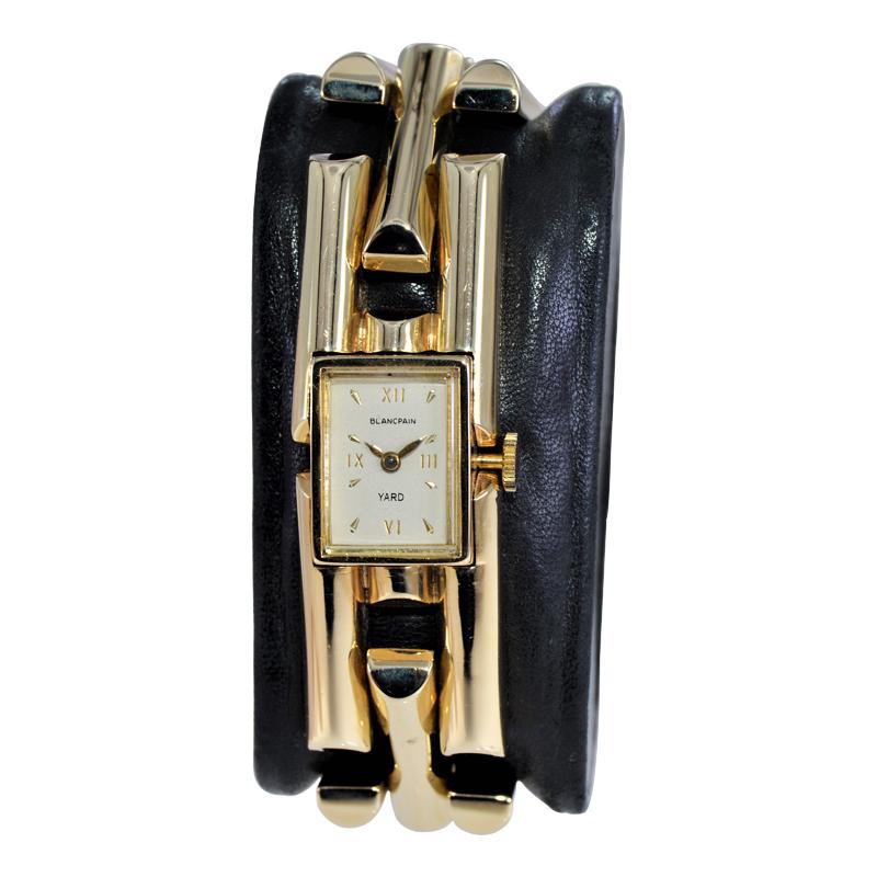 Blancpain Ladies 14 Karat Solid Yellow Gold Art Deco Style Bracelet Watch, 1950s For Sale 3