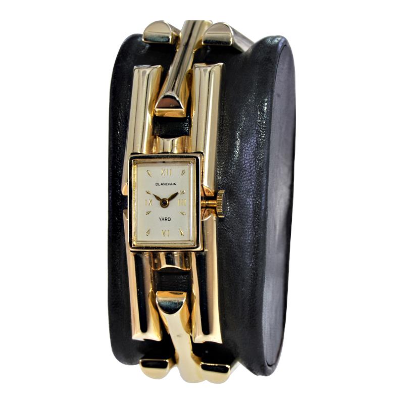 Blancpain Ladies 14 Karat Solid Yellow Gold Art Deco Style Bracelet Watch, 1950s For Sale 4