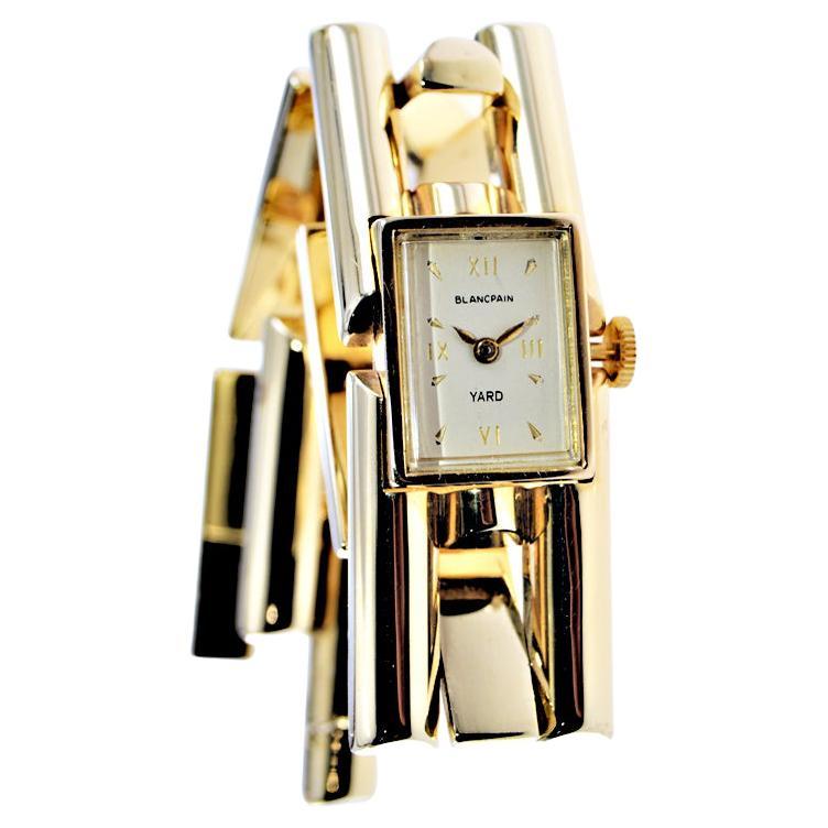 Blancpain Ladies 14 Karat Solid Yellow Gold Art Deco Style Bracelet Watch, 1950s For Sale